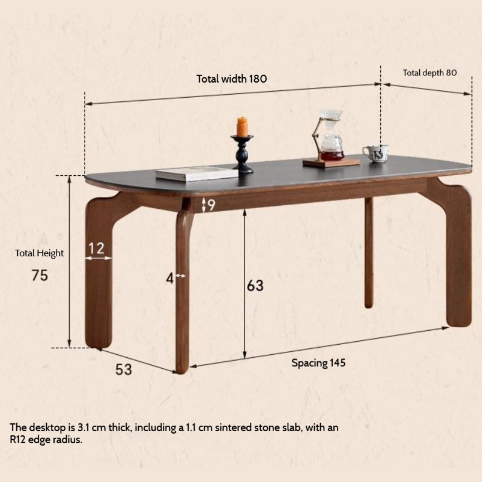 Sandalwood Solid Wood Rock Board Retro Antique Style Dining Table