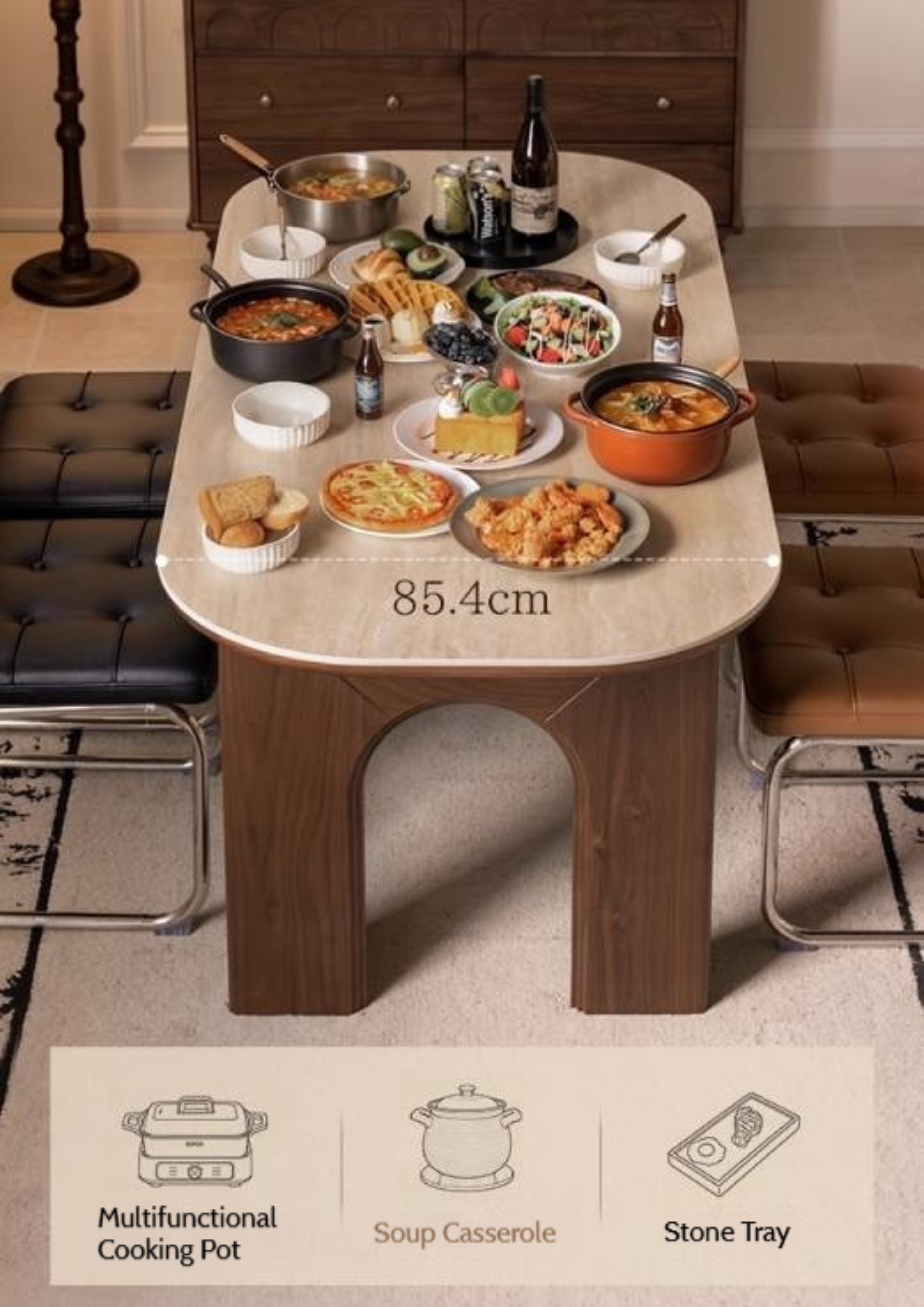 Black Walnut, Oak Solid Wood French Retro Style Dining Table