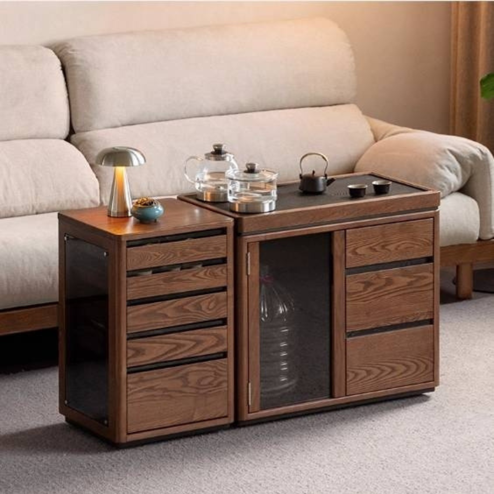 Ash Solid Wood Mobile Kettle Integrated Tea Cabinet