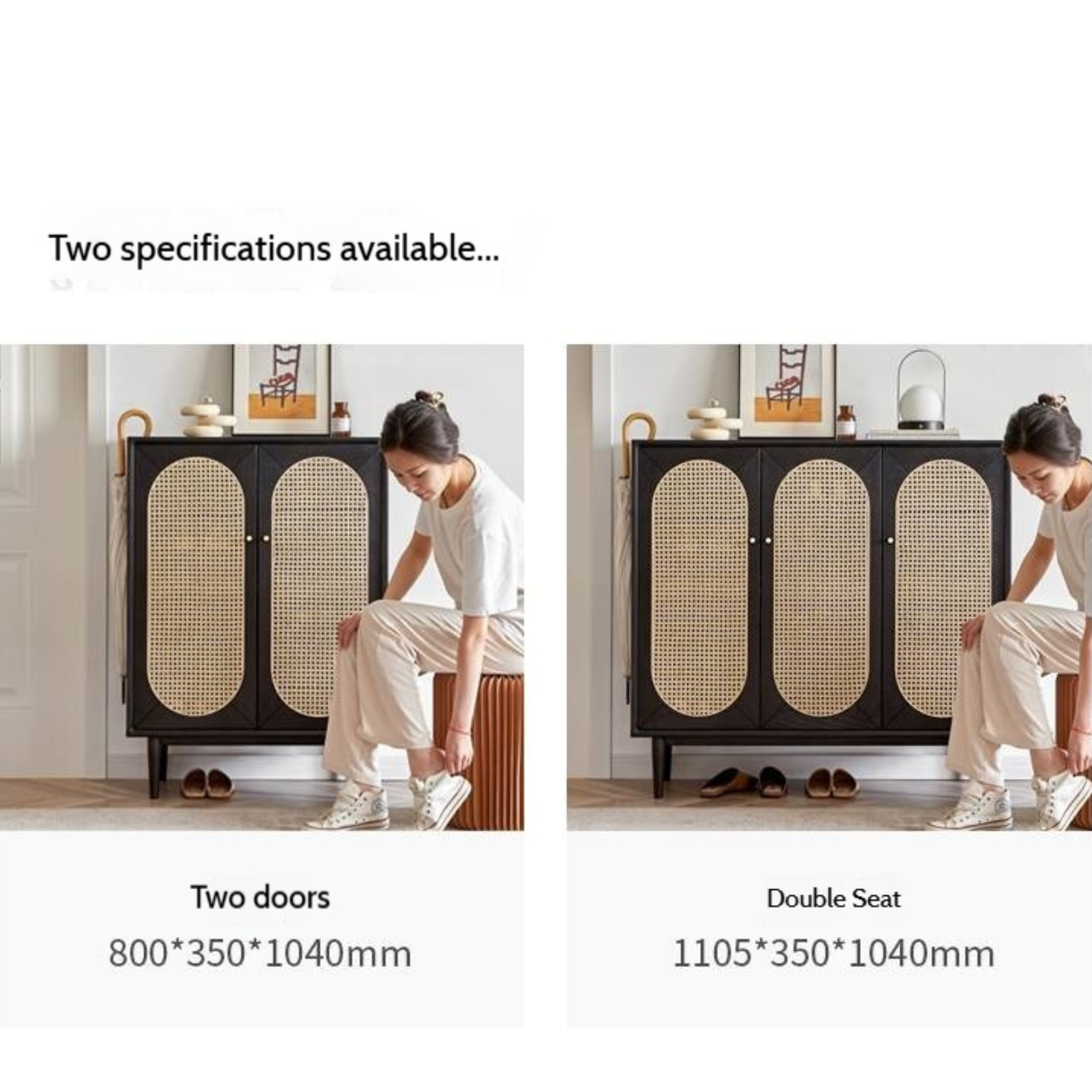 Oak Solid Wood Black Rattan Shoe Cabinet