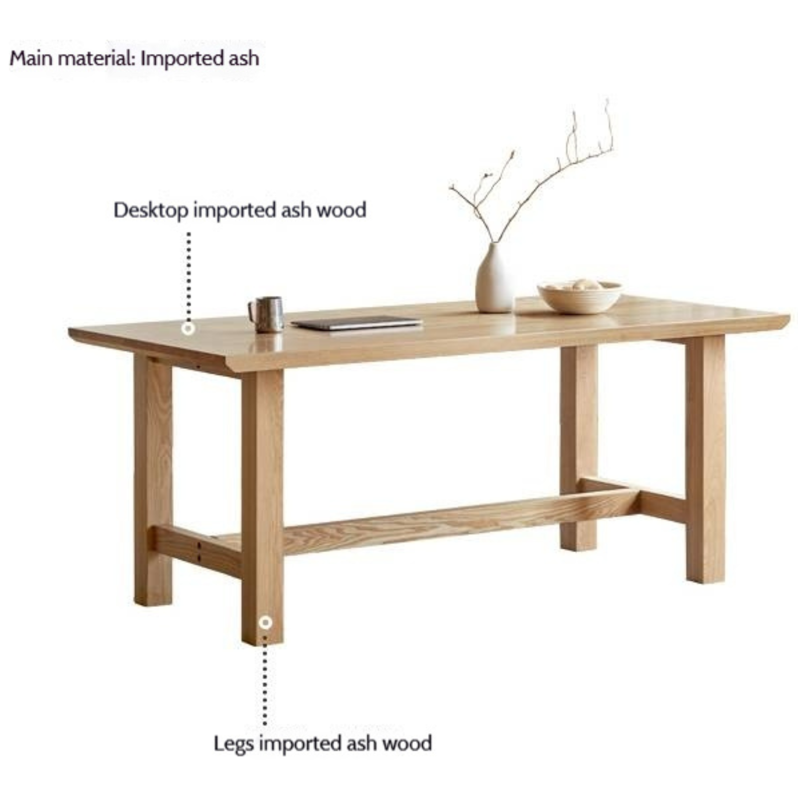 Ash Solid Wood Wabi Sabi Style Dining Table