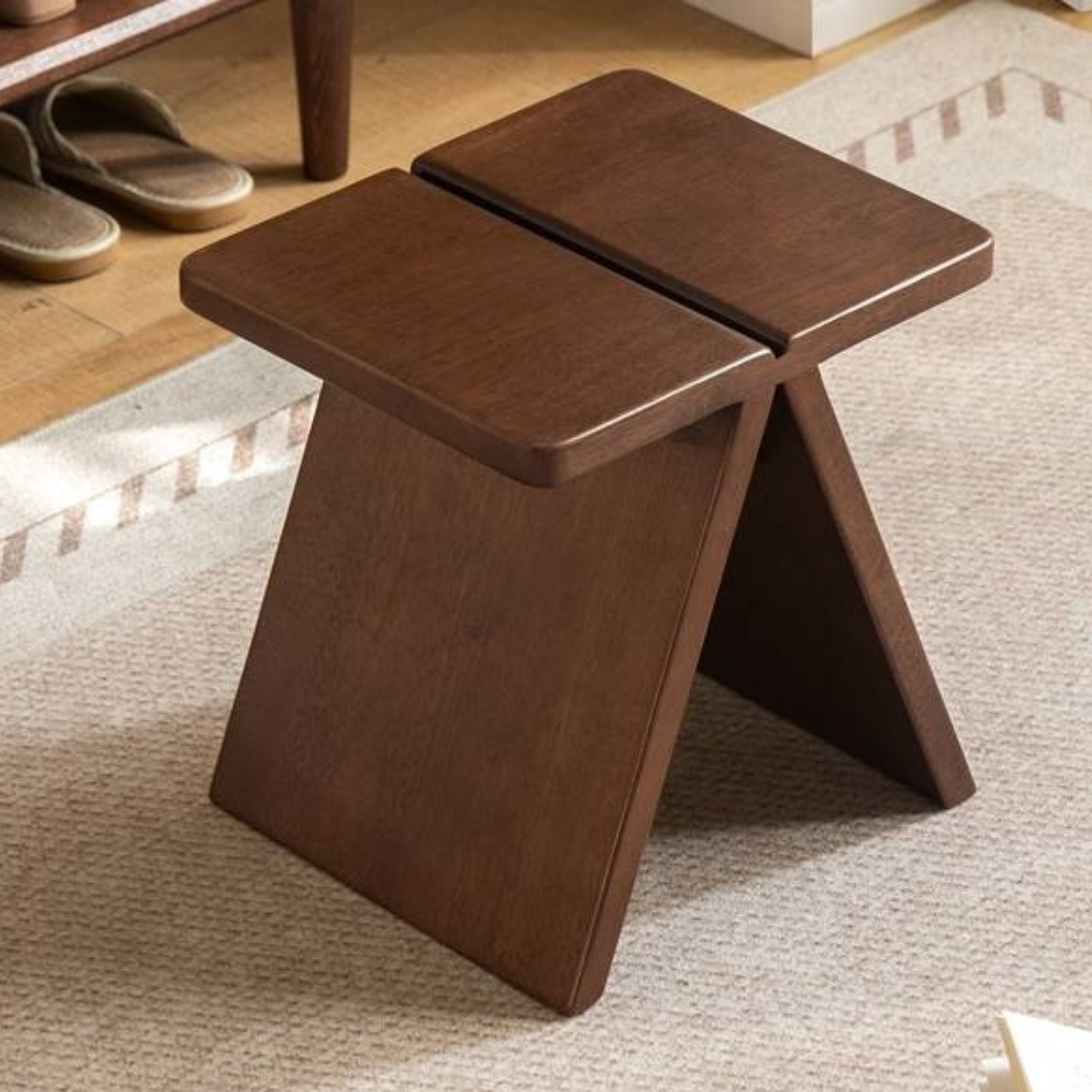 Solid Rubberwood Modern Minimalist Square Shoe Changing Stool