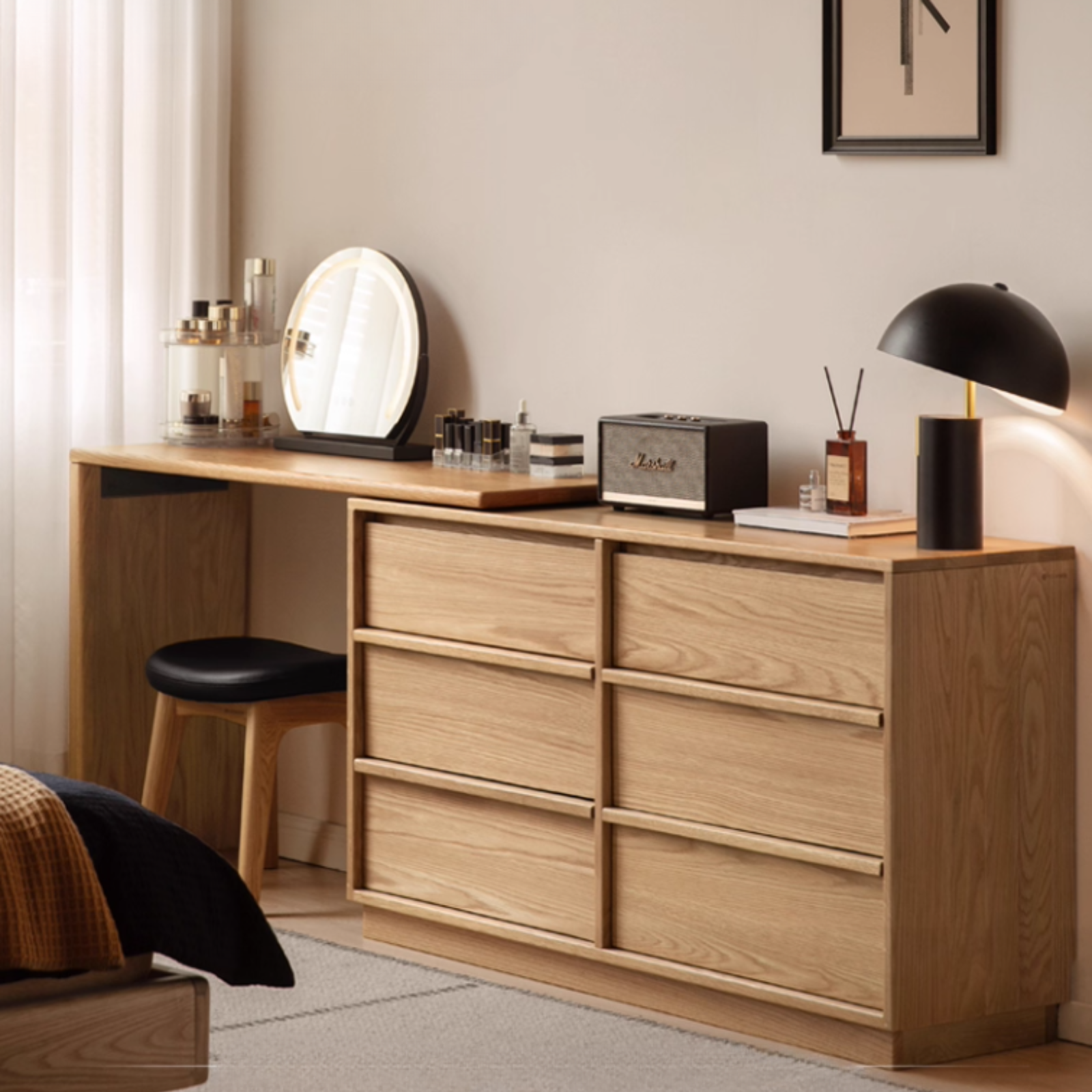 Oak Solid Wood Rotating Skeleton Dressing Table