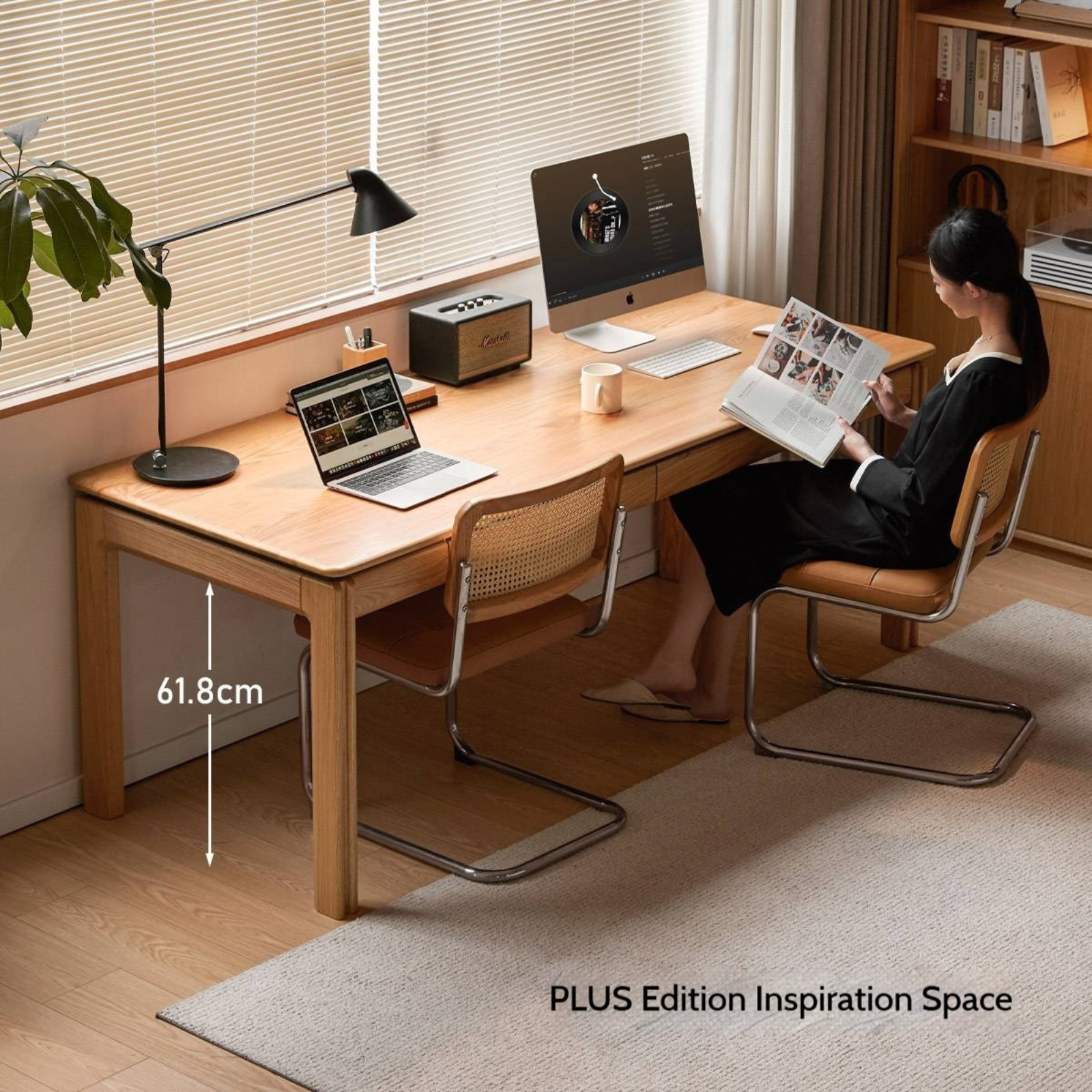 Oak, Ash Solid Wood Modern Minimalist Office Desk with Drawers