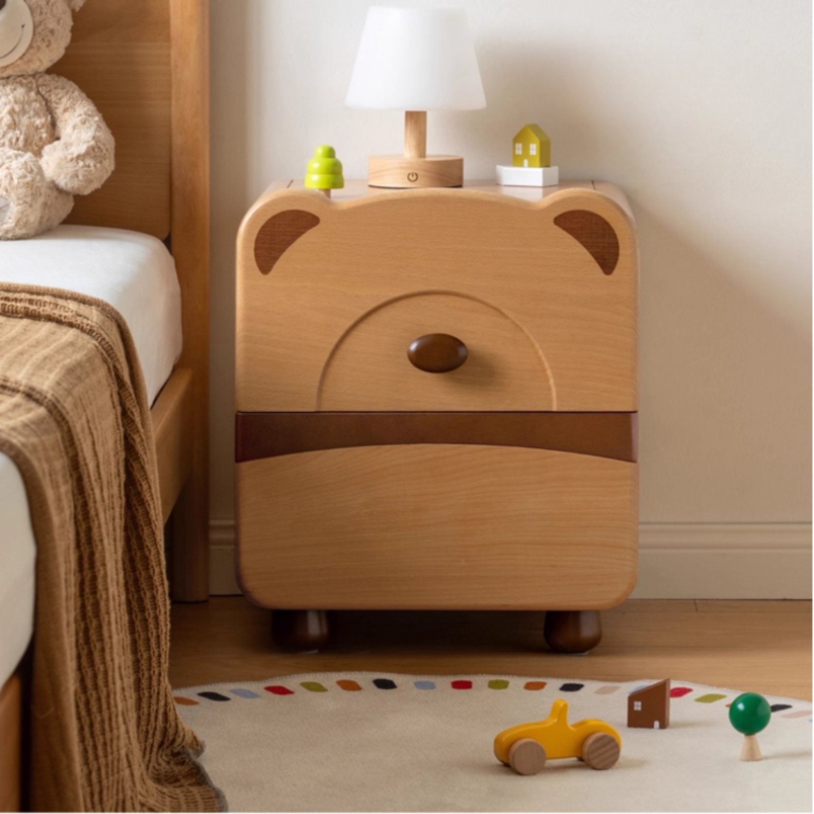Beech Solid Wood Children s Cartoon Bear Nightstand