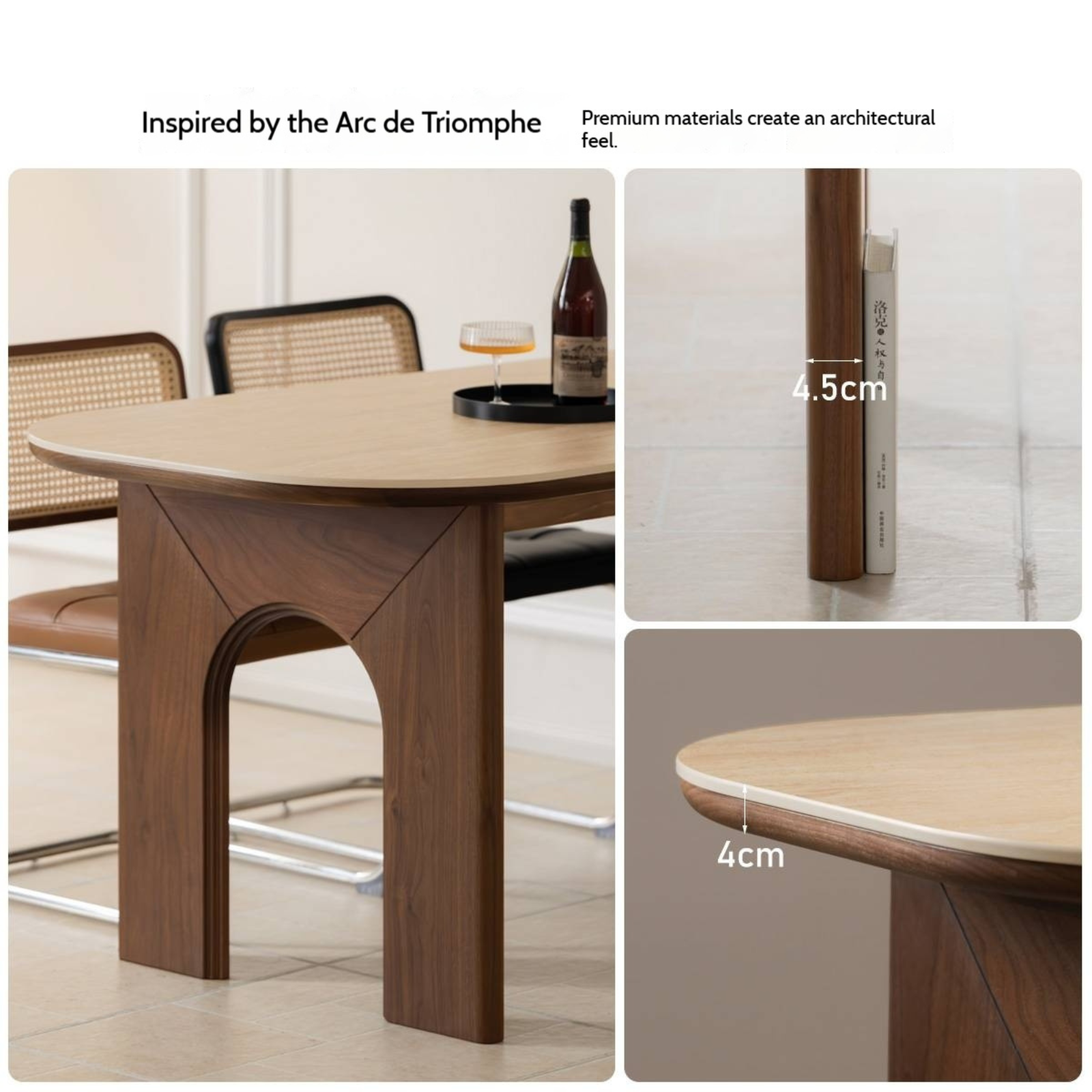 Black Walnut, Oak Solid Wood French Retro Style Dining Table