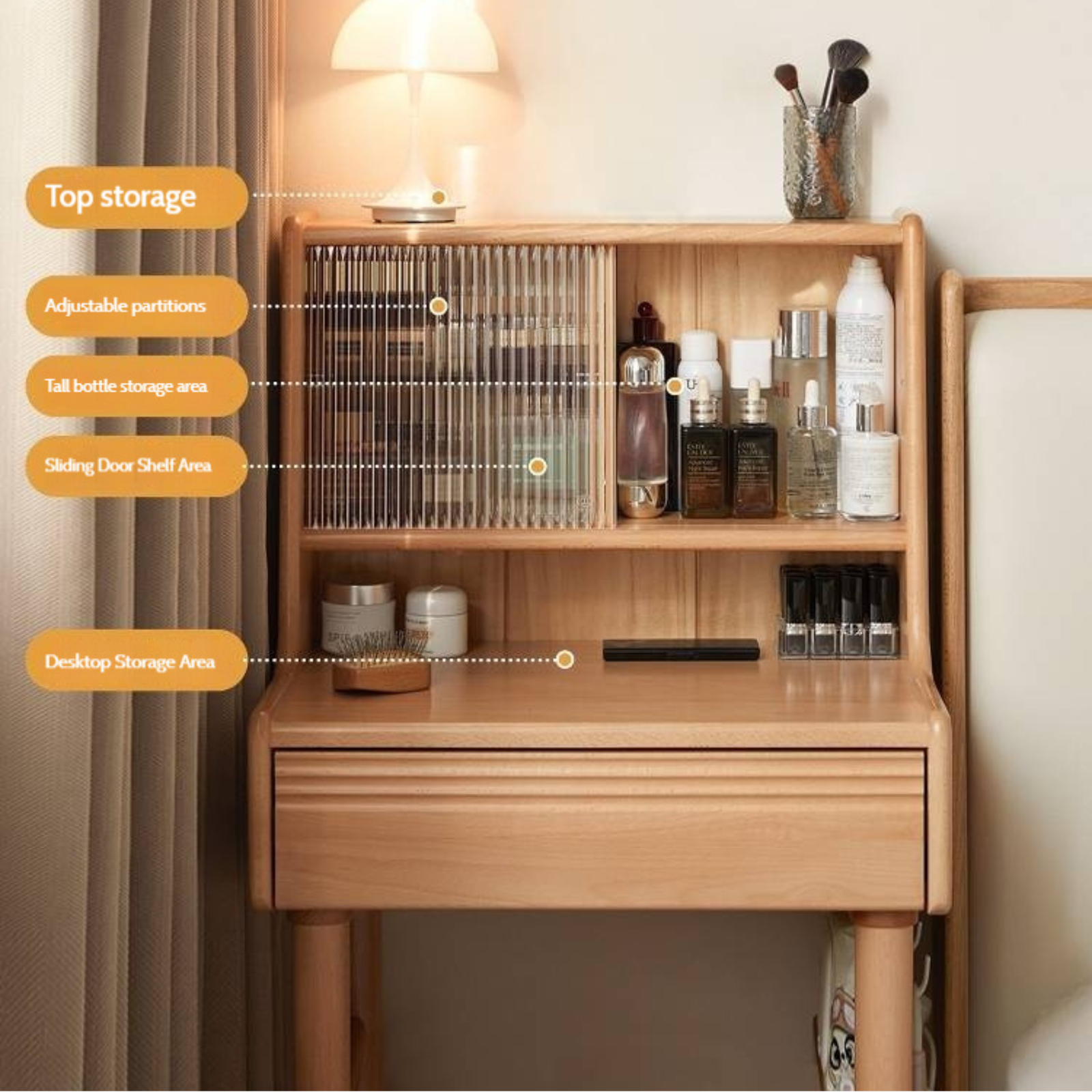 Beech Solid Wood Multifunctional Dressing Table Makeup