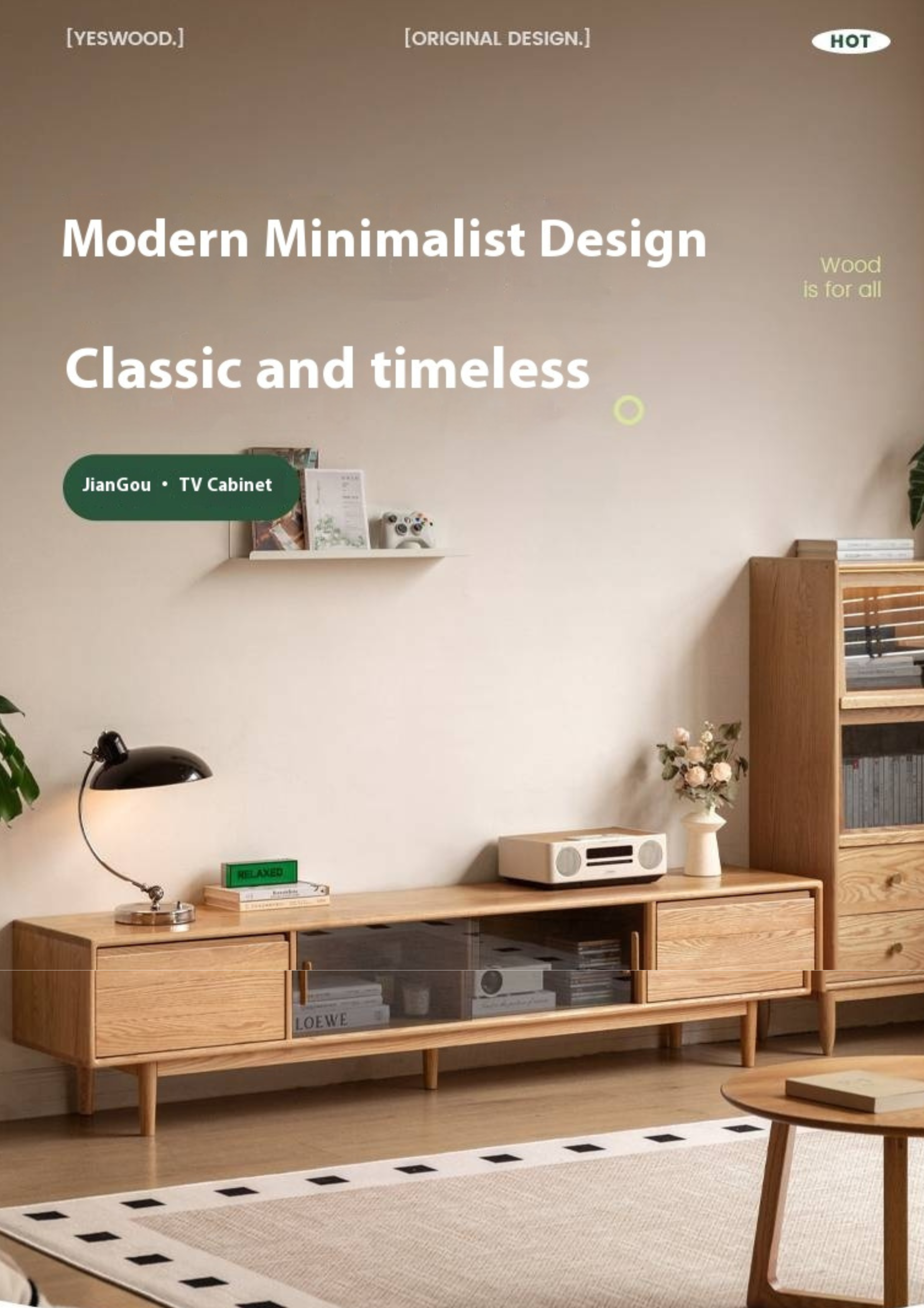 Oak Solid Wood Modern TV Cabinet