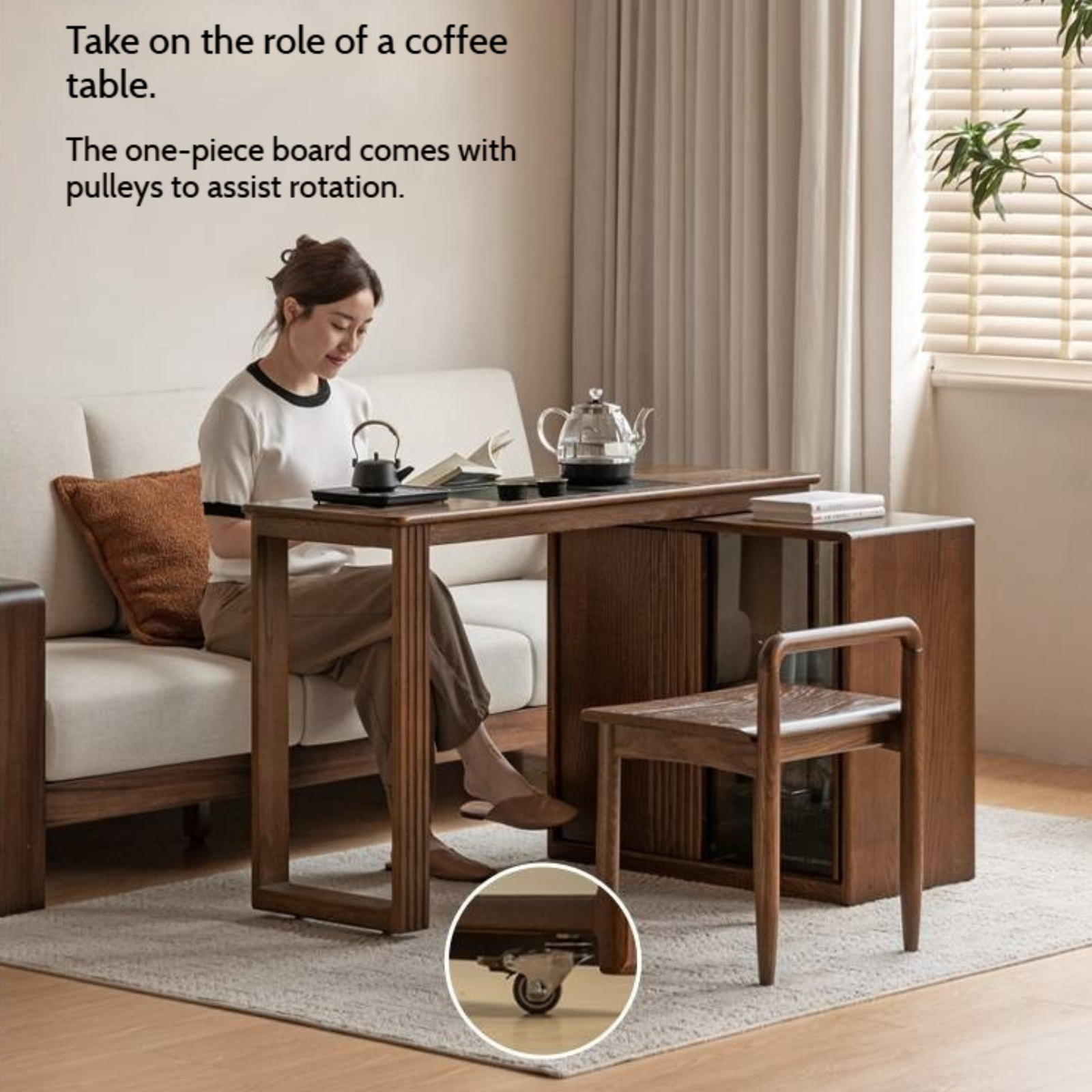 Pine Solid Wood Retractable Tea Table
