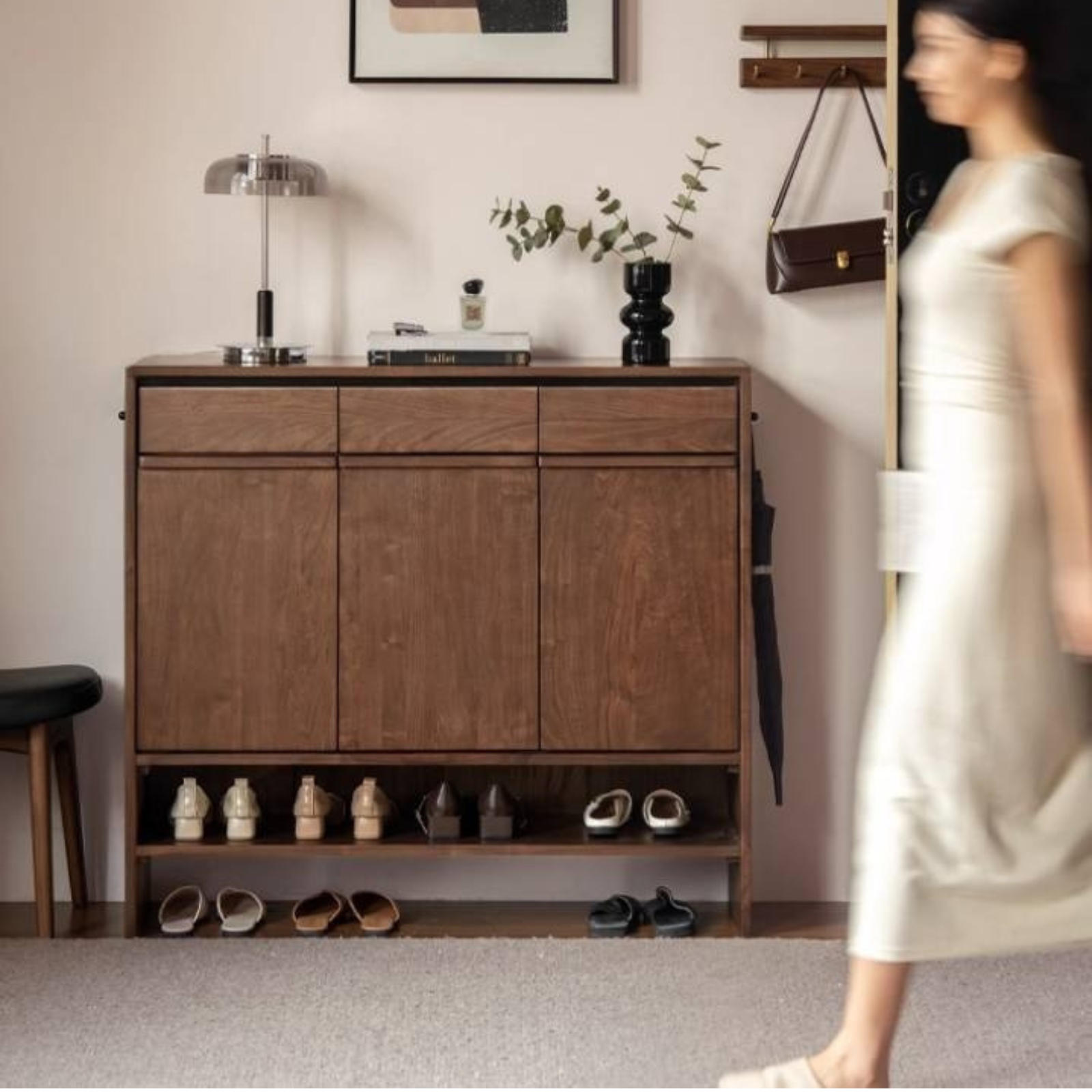 Black Walnut, Oak Solid Wood Italian Light Luxury Shoe Cabinet