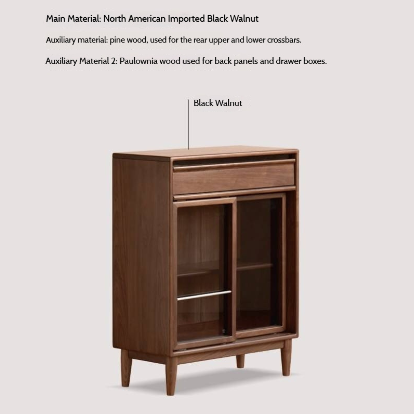 Black Walnut Solid Wood Modern Side Cabinet