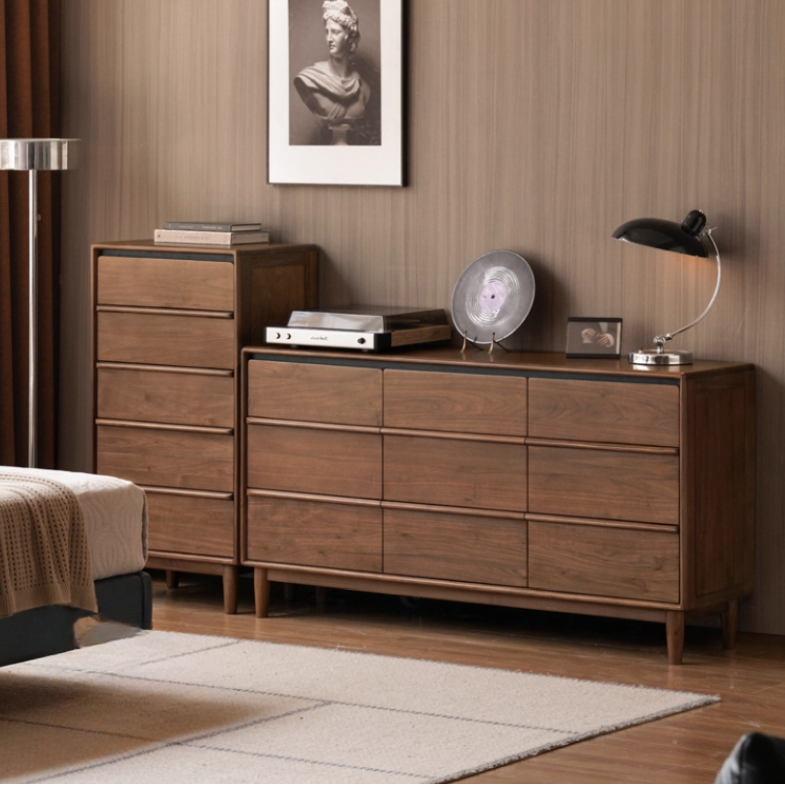 Black Walnut Solid Wood Cabinet Italian Light Luxury Chest of Drawers