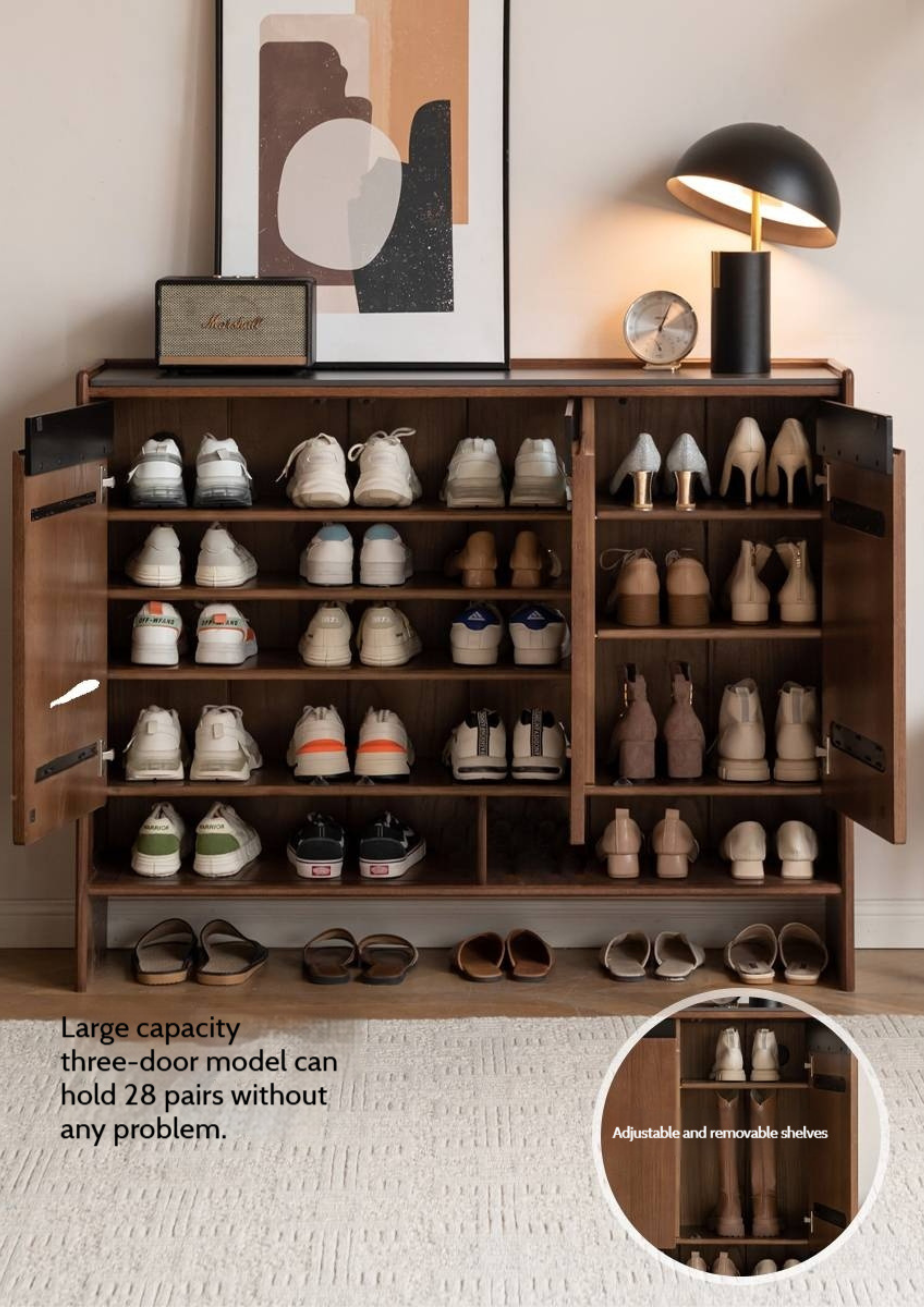 Oak Solid Wood Modern Rock Board Shoe Cabinet