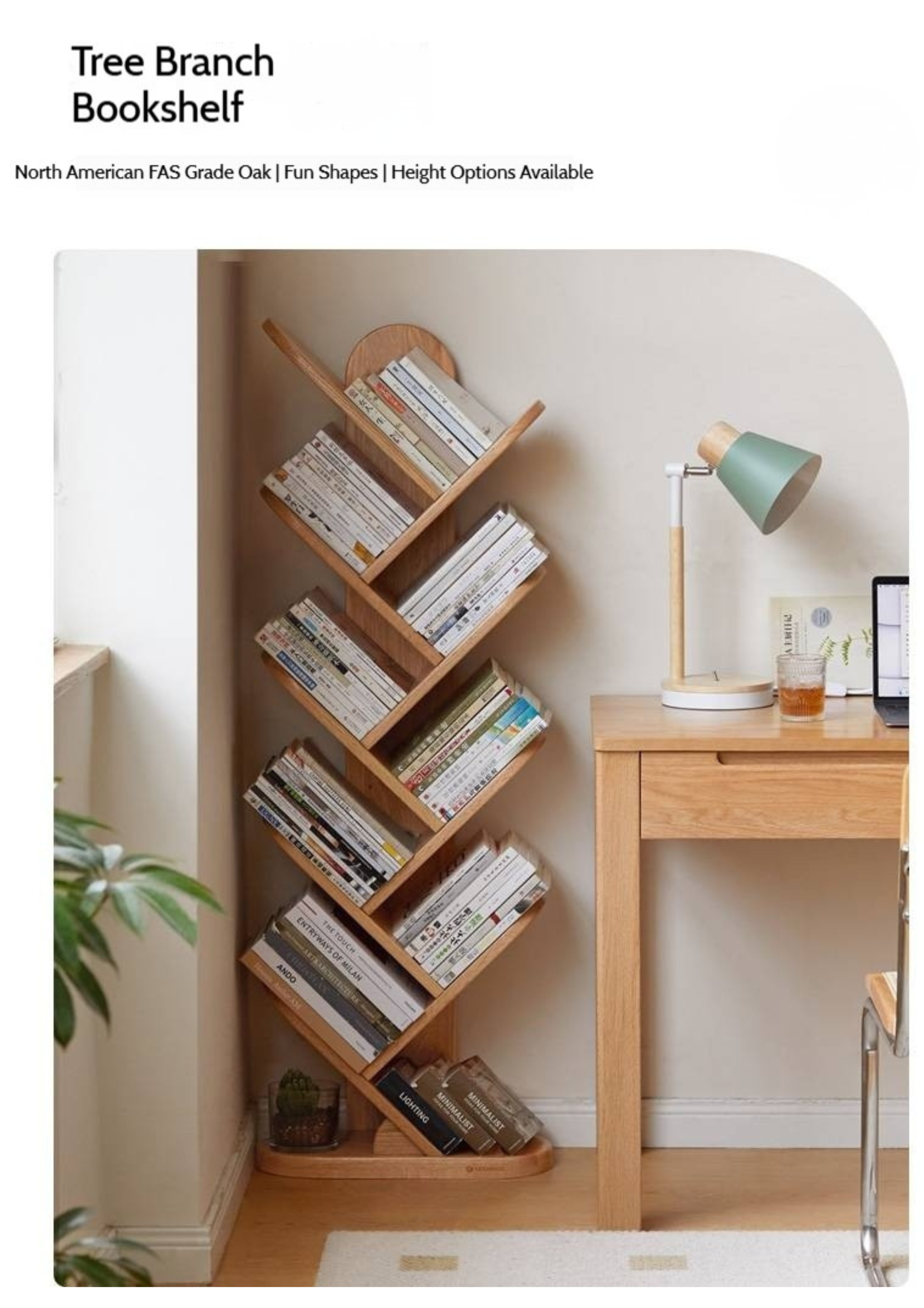 Oak, Cherry, Solid Rubberwood Multi-Layer Creative Corner Bookshelf