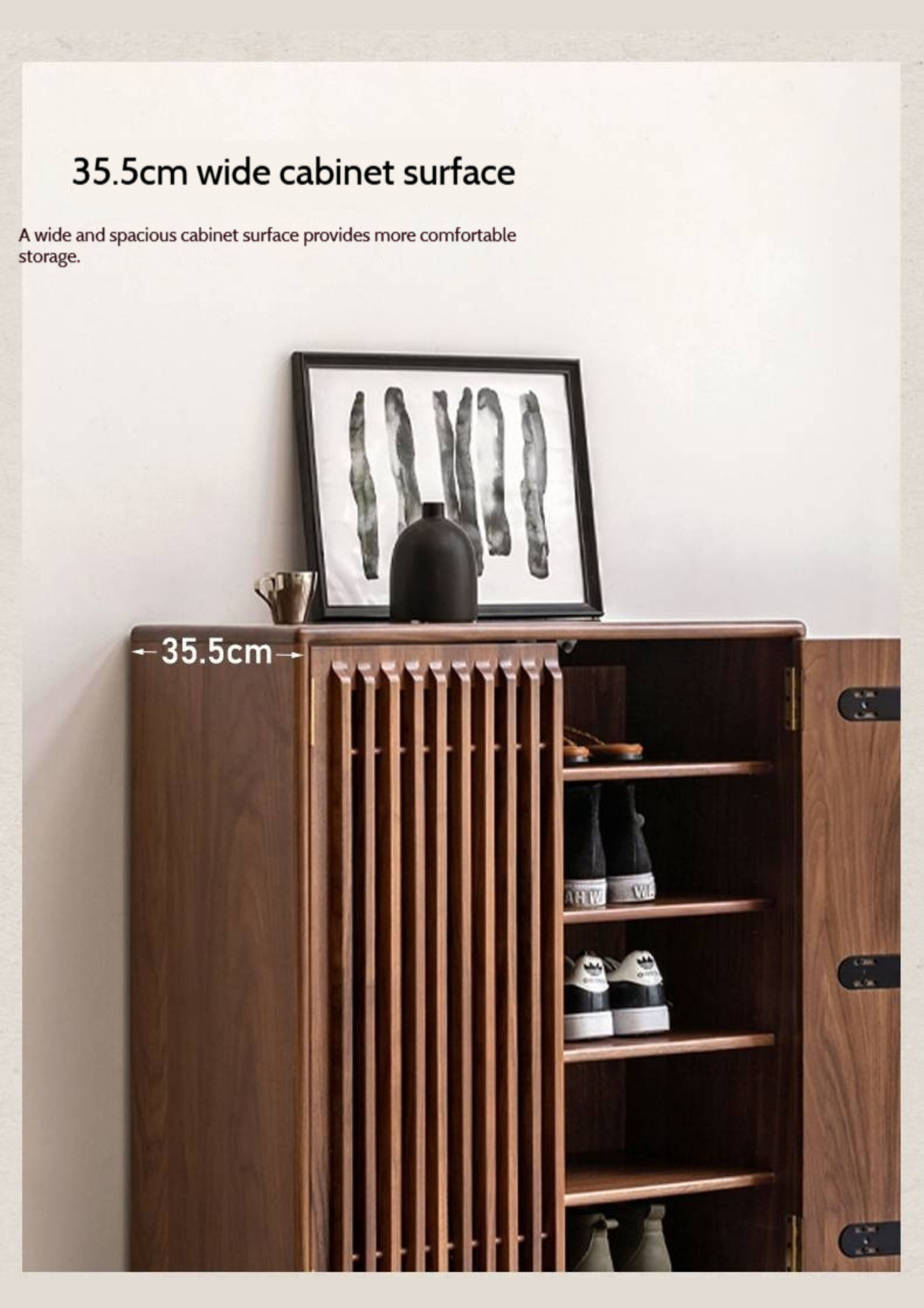 Black Walnut, Ash Two Door Shoe Cabinet Entrance