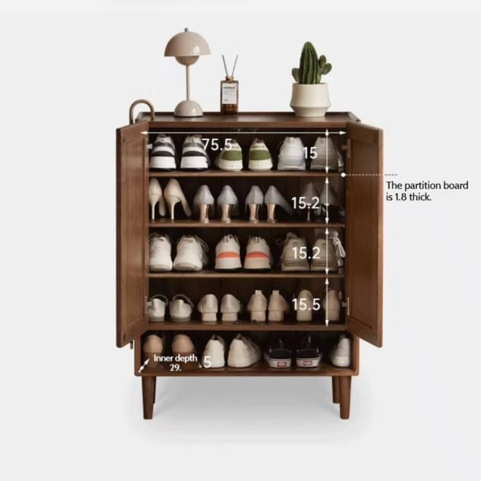 Oak, Solid Rubber Wood Large Capacity Shoe Cabinet