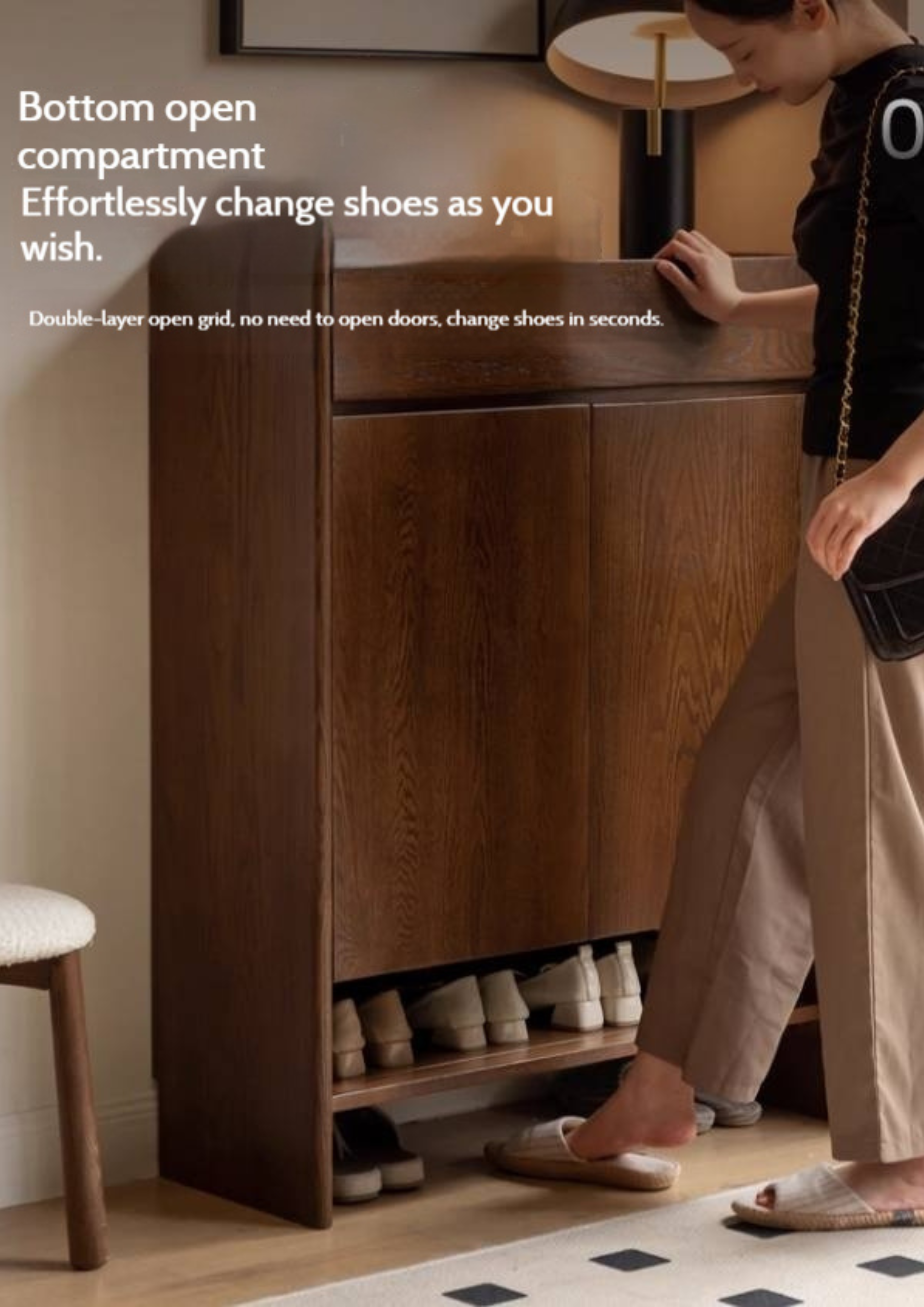 Oak Solid Wood Rock Plate Shoe Cabinet