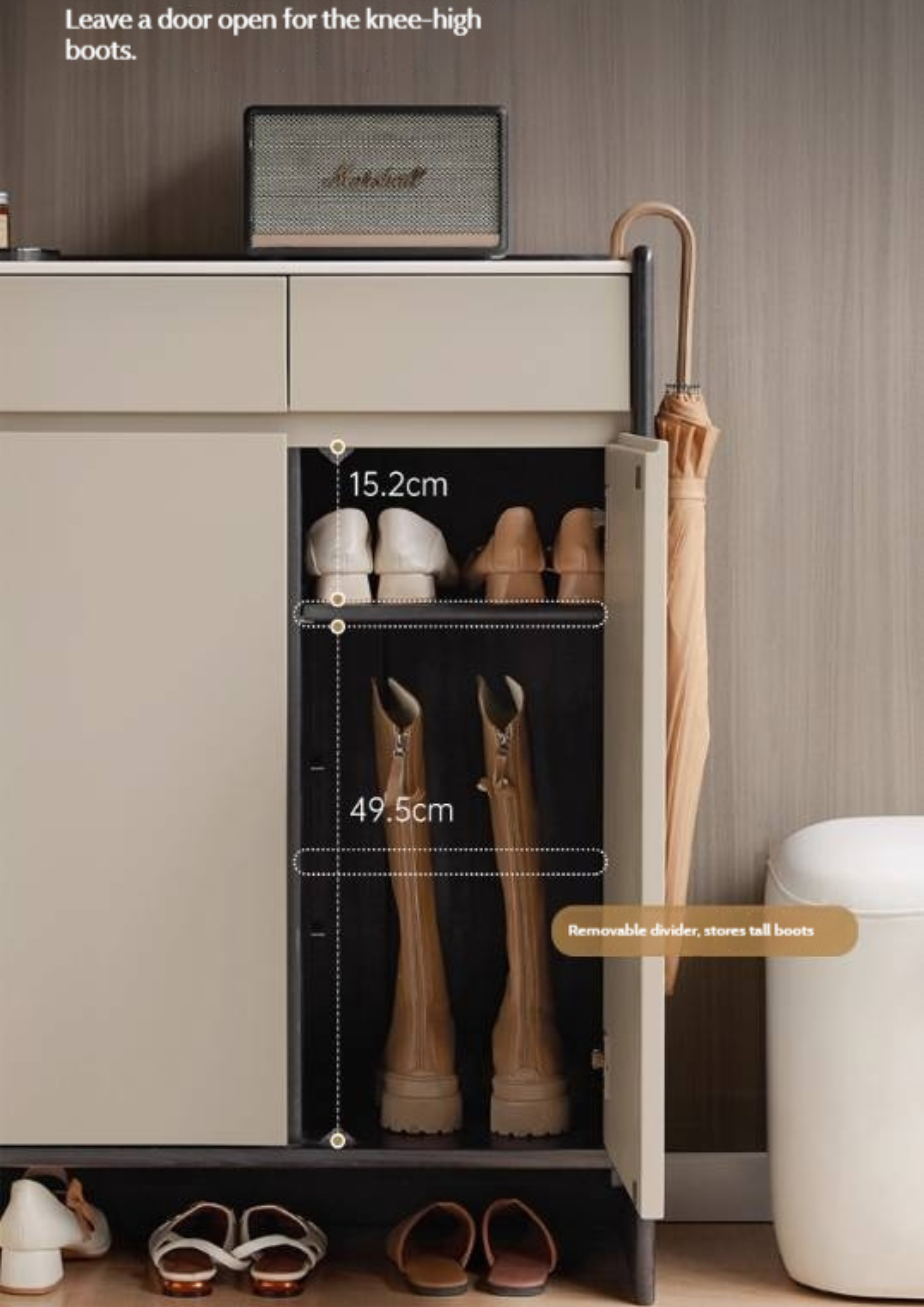 Oak, Rubberwood Solid Wood Porch Cabinet, Shoe Cabinet Slate Top