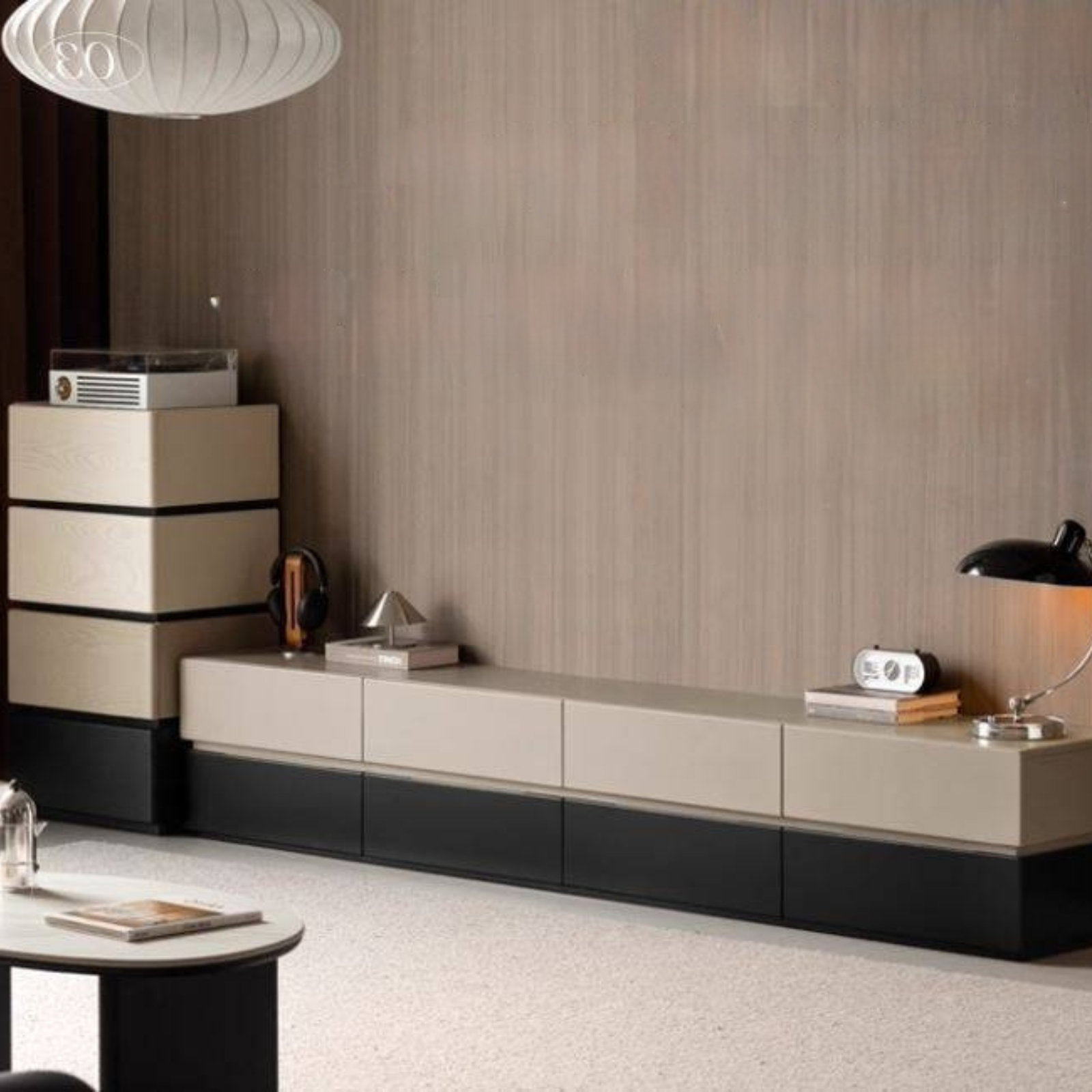 Solid Rubberwood Italian Light Luxury TV Cabinet