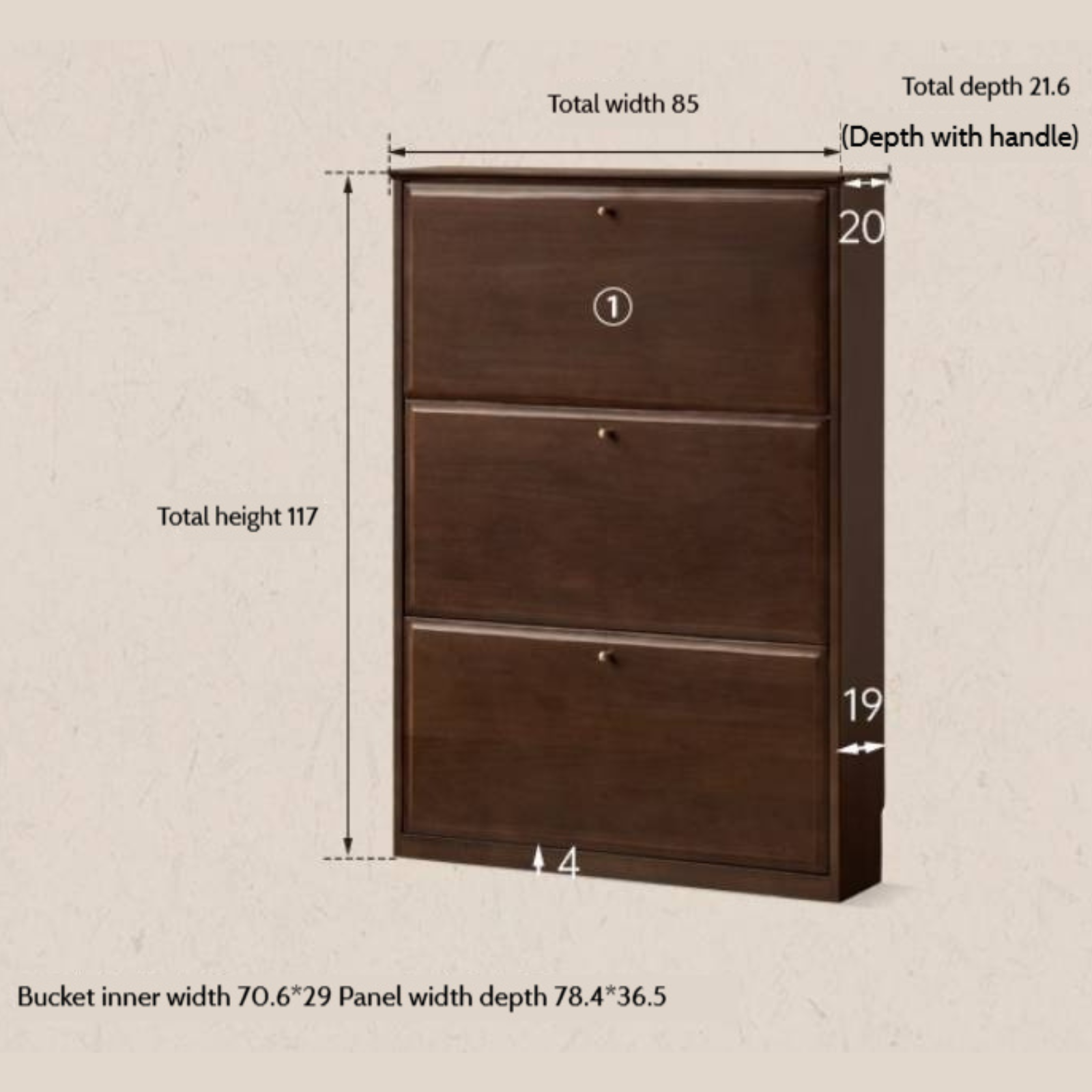 Poplar, Solid Rubber Wood Retro Narrow Shoe Cabinet