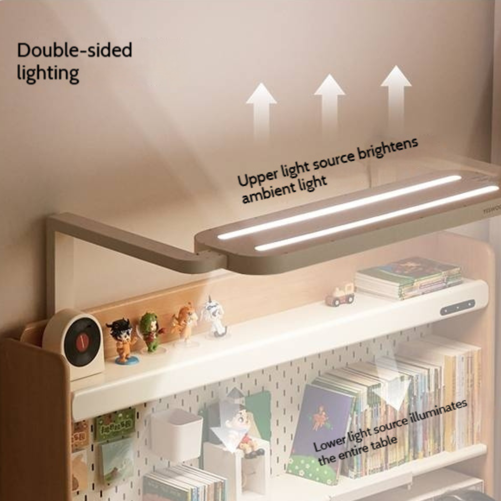 Beech Solid Wood Height Adjustable Children's Learning Desk with Eye-Protection Lamp