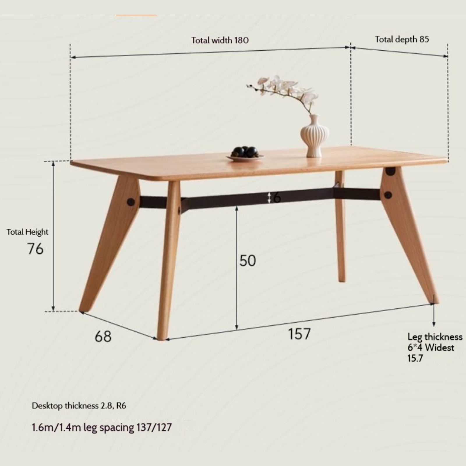 Oak Solid Wood Modern Dining Table