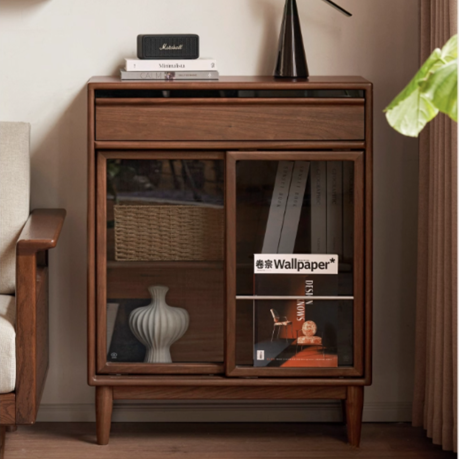 Black Walnut Solid Wood Modern Side Cabinet