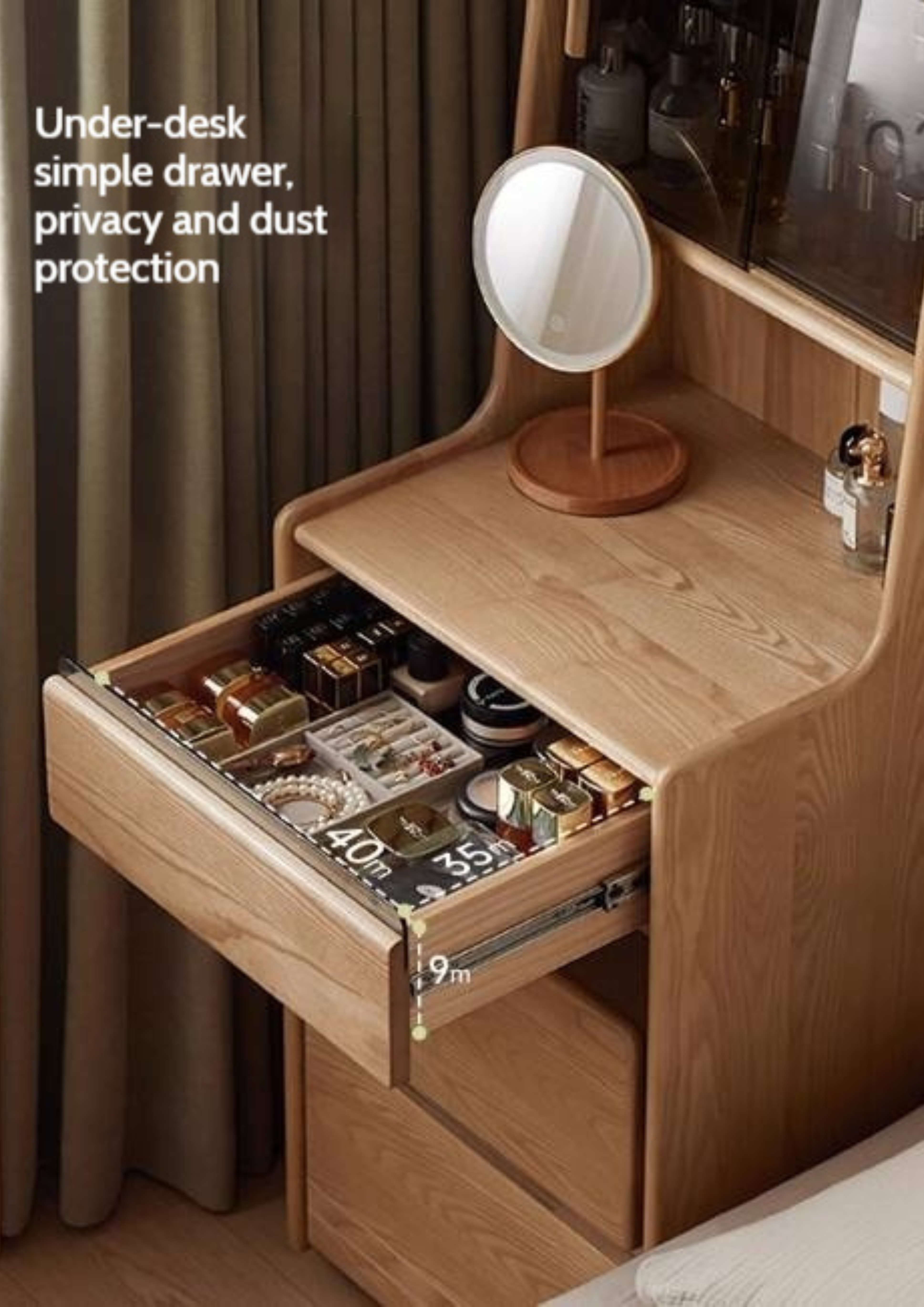 Ash Solid Wood Original Wood Style Multifunctional Dressing Table