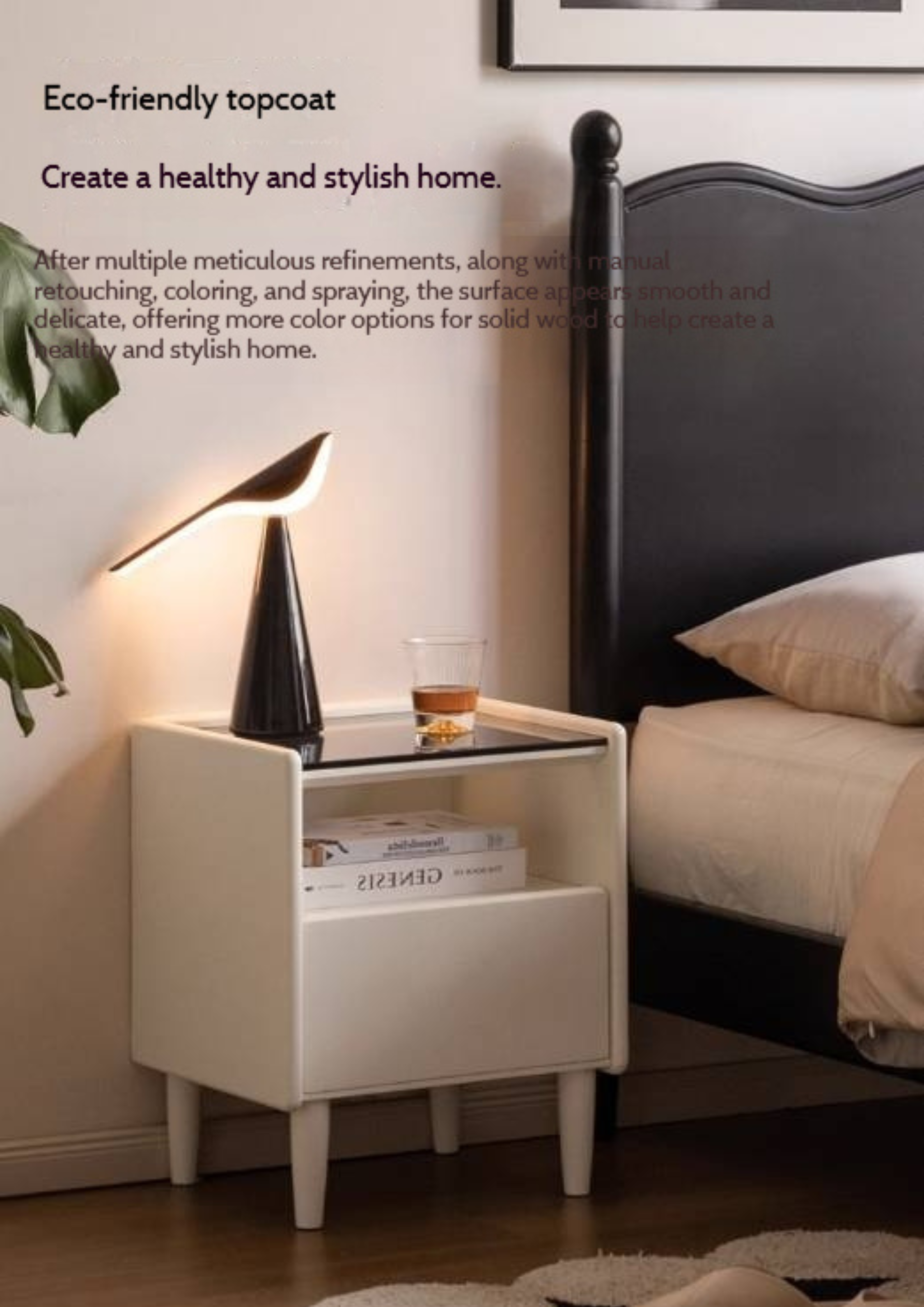 Solid Rubberwood Modern Nightstand