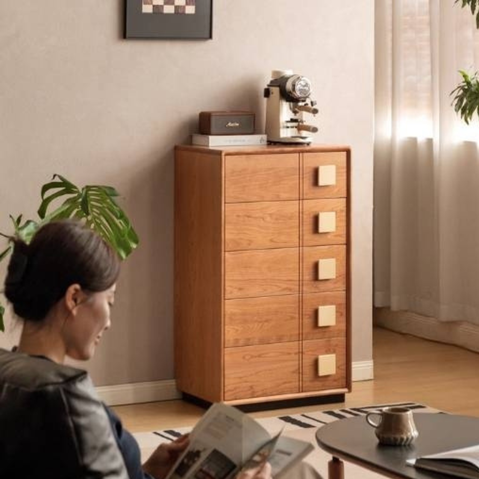 Cherry Solid Wood Retro Five-Drawer Chest