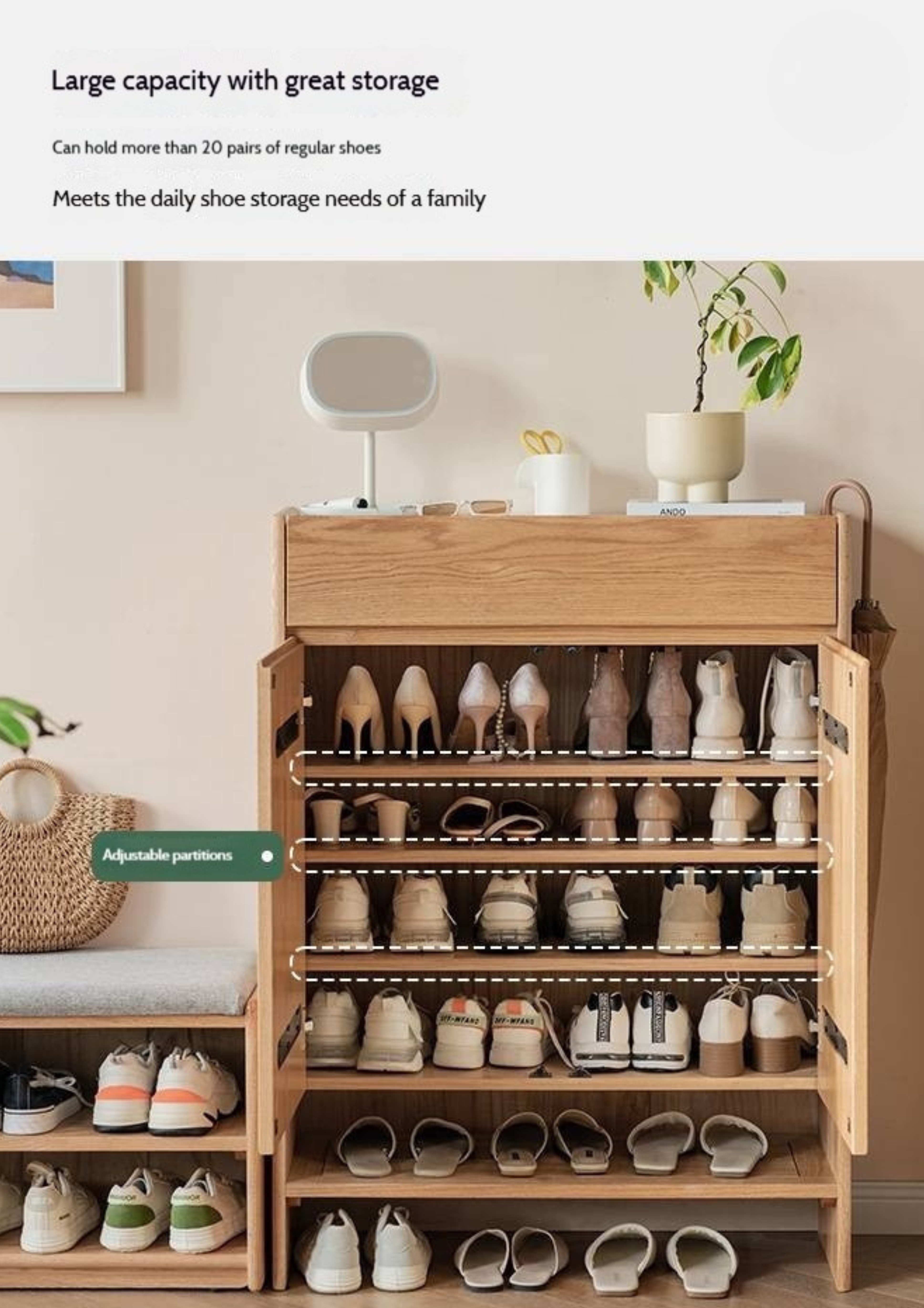 Oak Solid Wood Nordic Rock Slab Shoe Cabinet