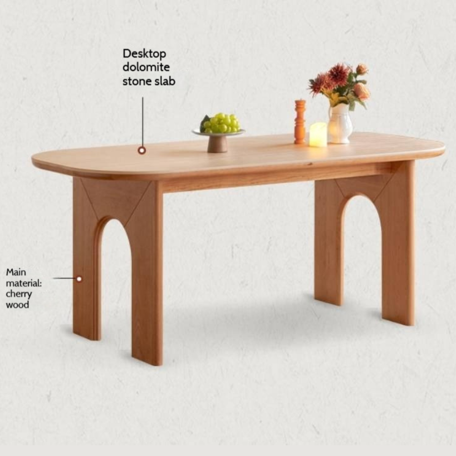 Cherry Solid Wood French Retro Style Slab Dining Table