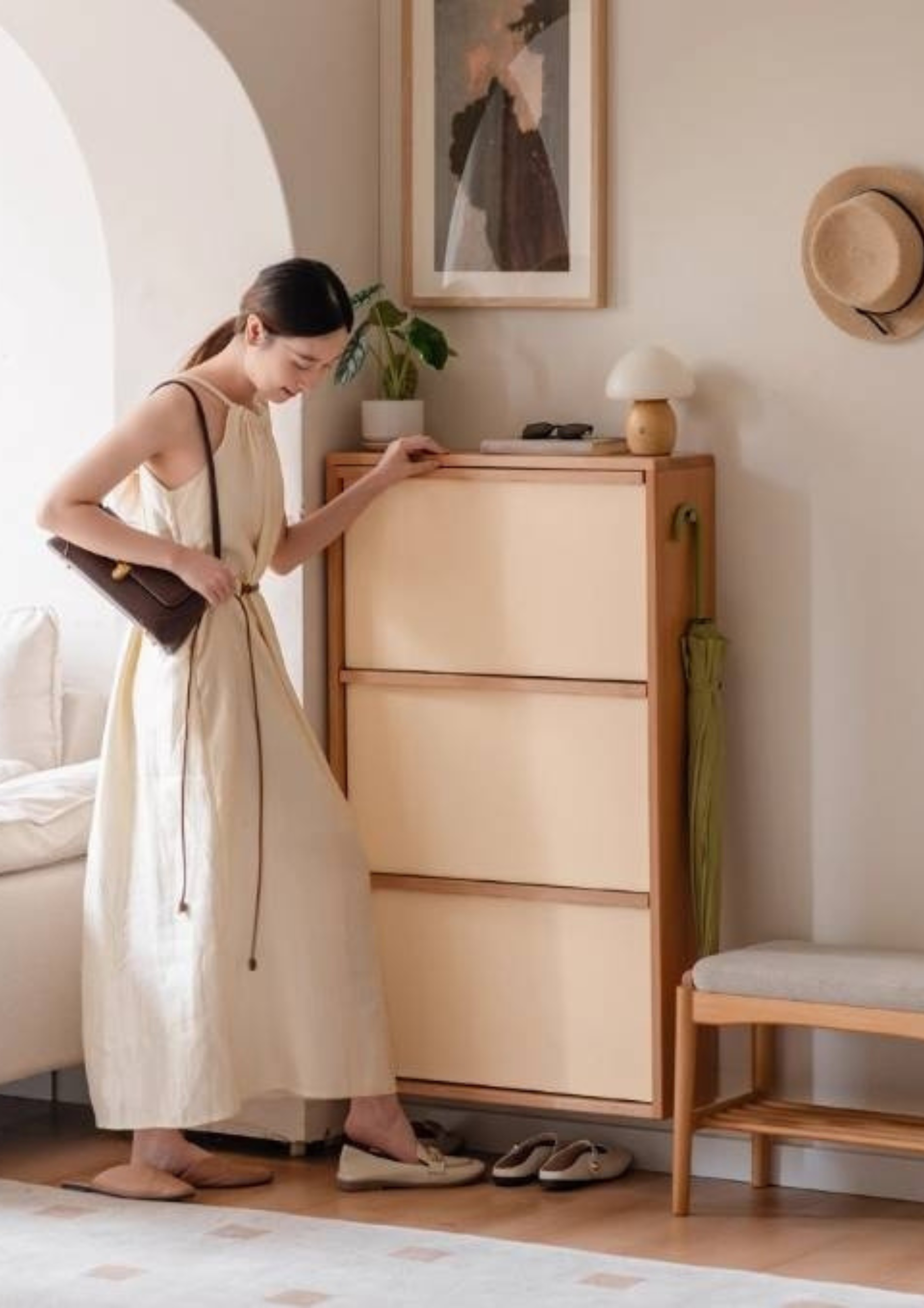 Beech Solid Wood Shoe Cabinet Hallway Cabinet