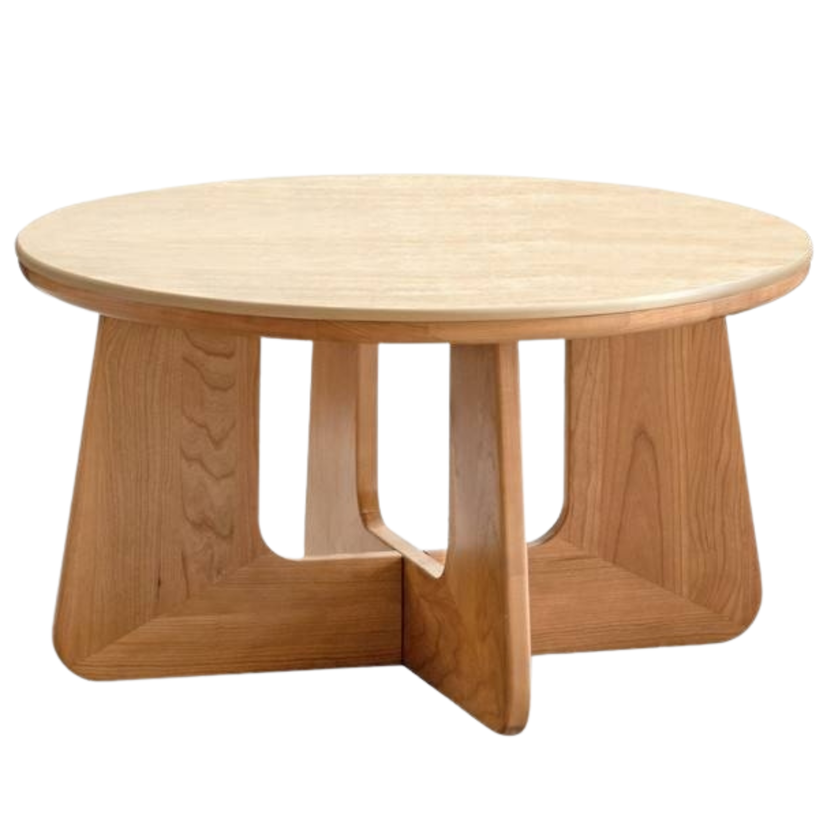Cherry Solid Wood Rock Plate Round Coffee Table
