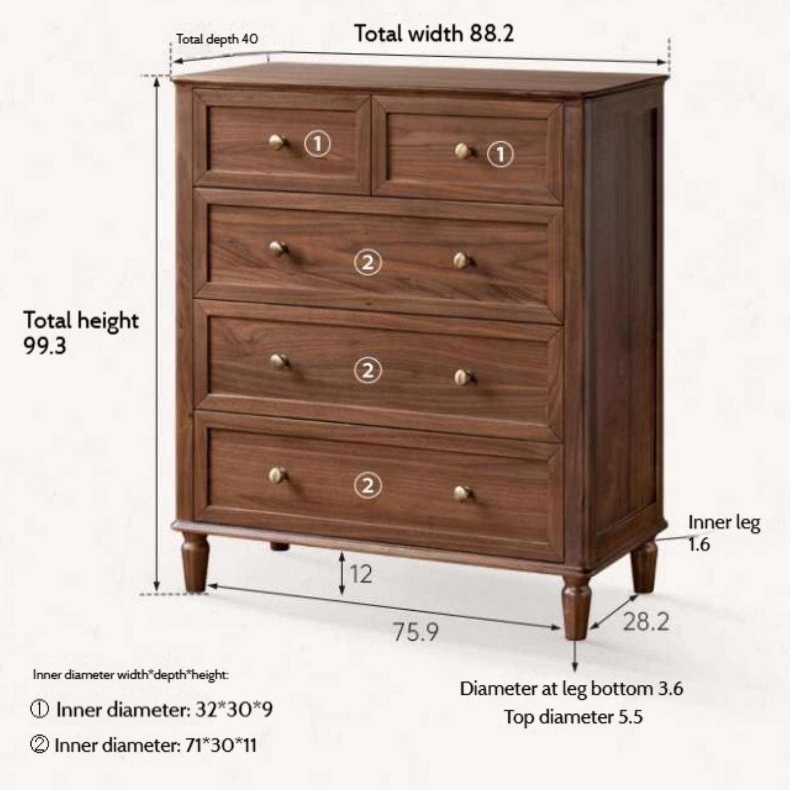 Black Walnut Solid Wood American Retro Chest of Drawers