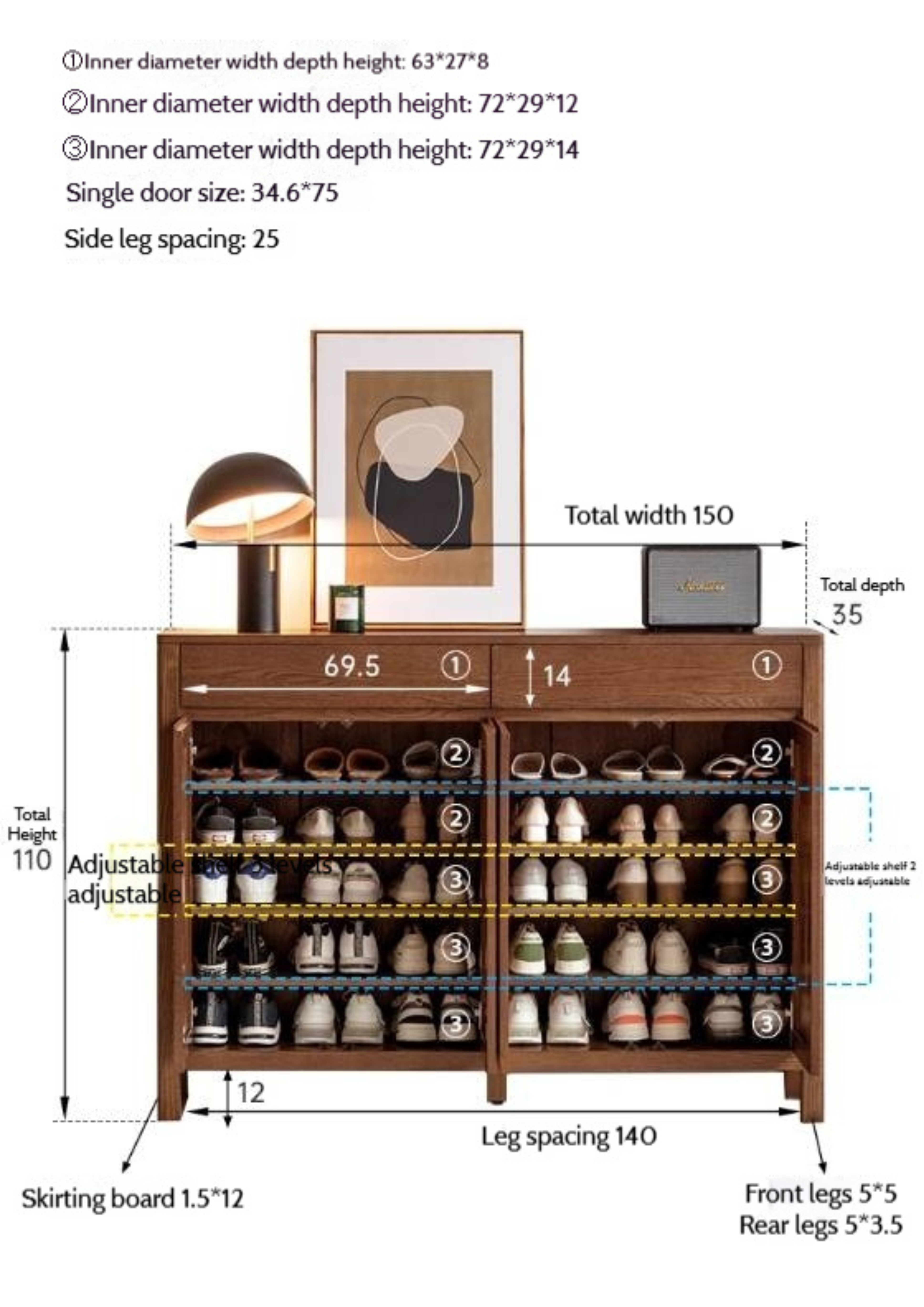 Ash Solid Wood Large Capacity Shoe Cabinet