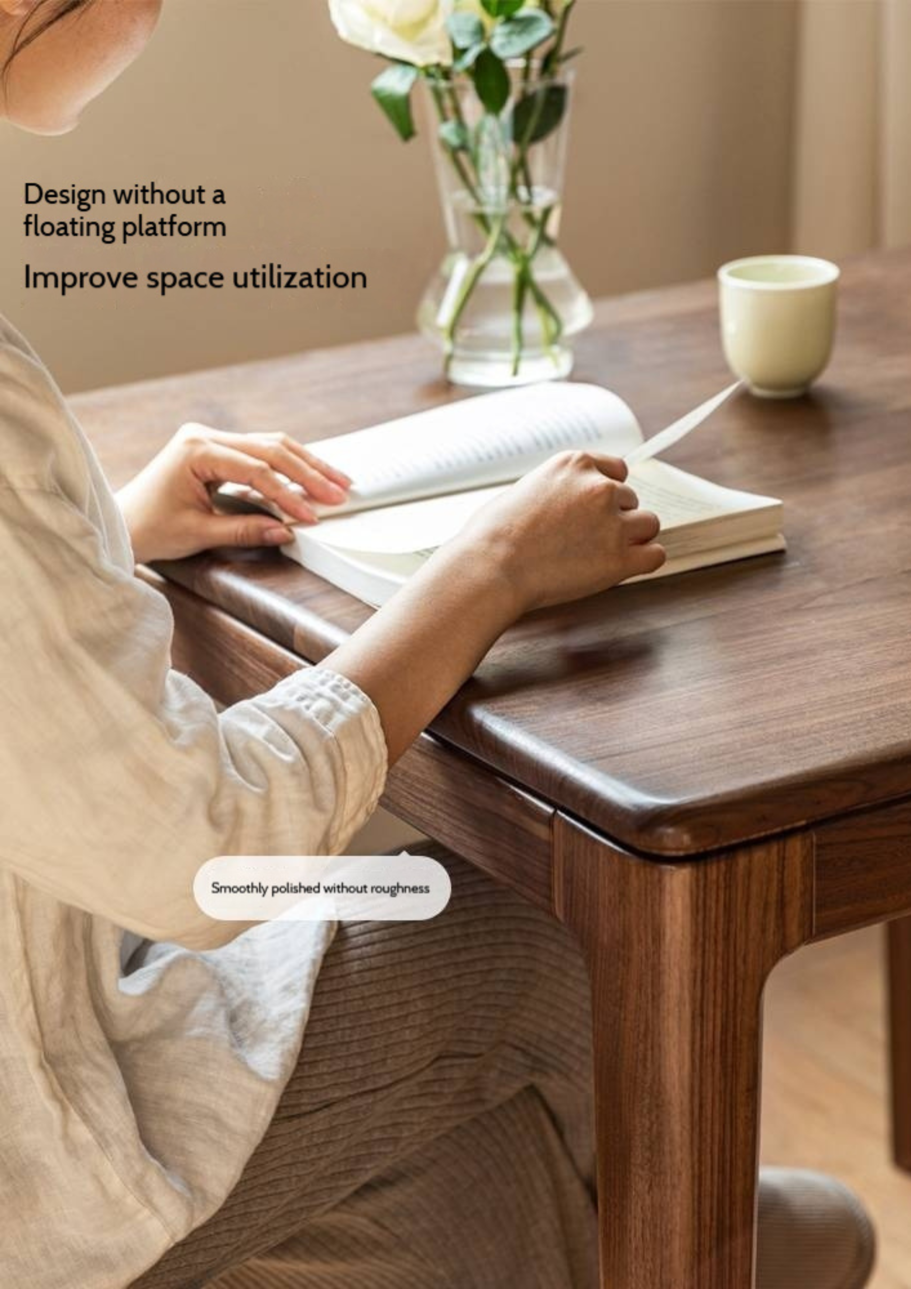 Black Walnut, Oak Solid Wood Modern Rock Board Dining Table