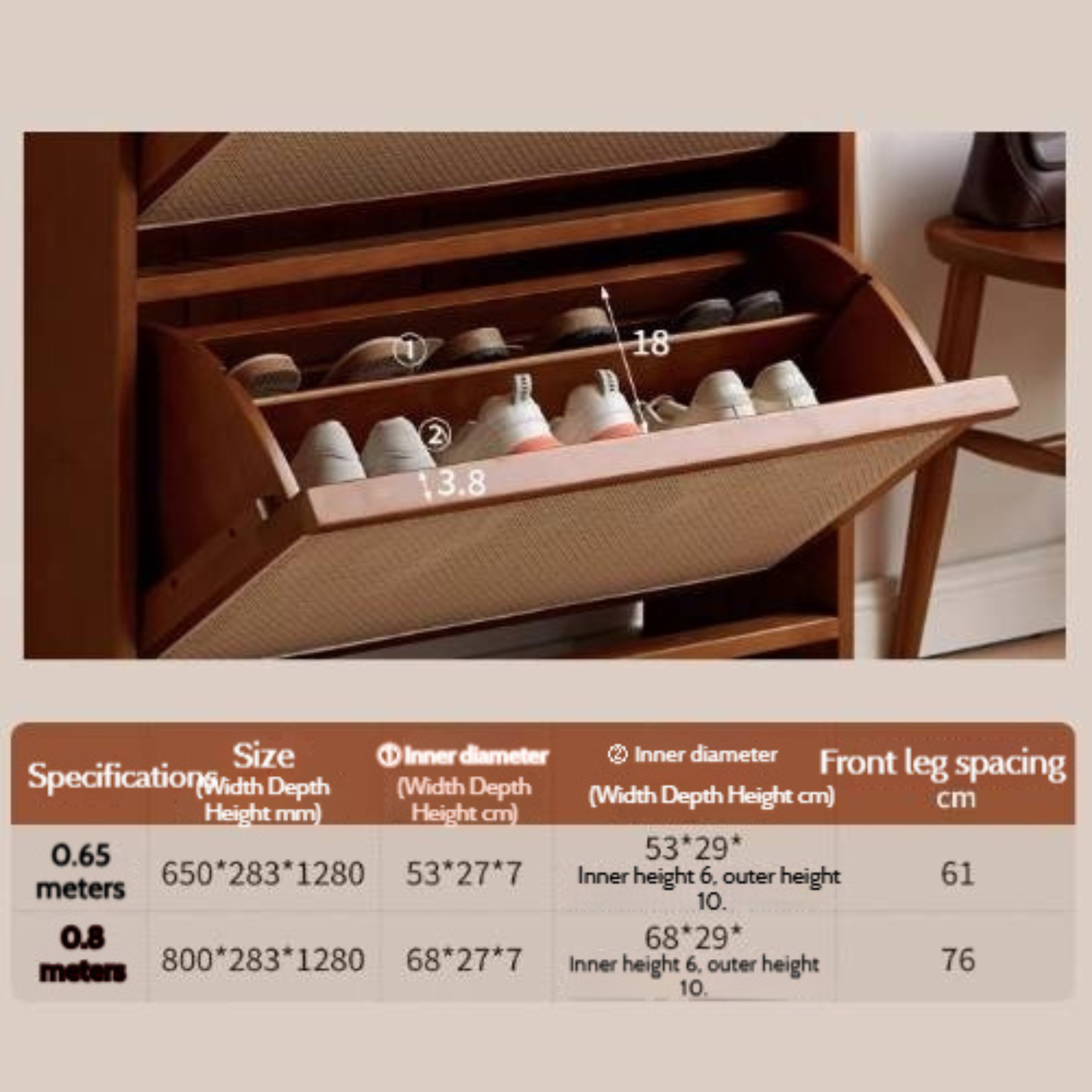 Tulipwood Solid Wood Rattan Shoe Cabinet Antique Style