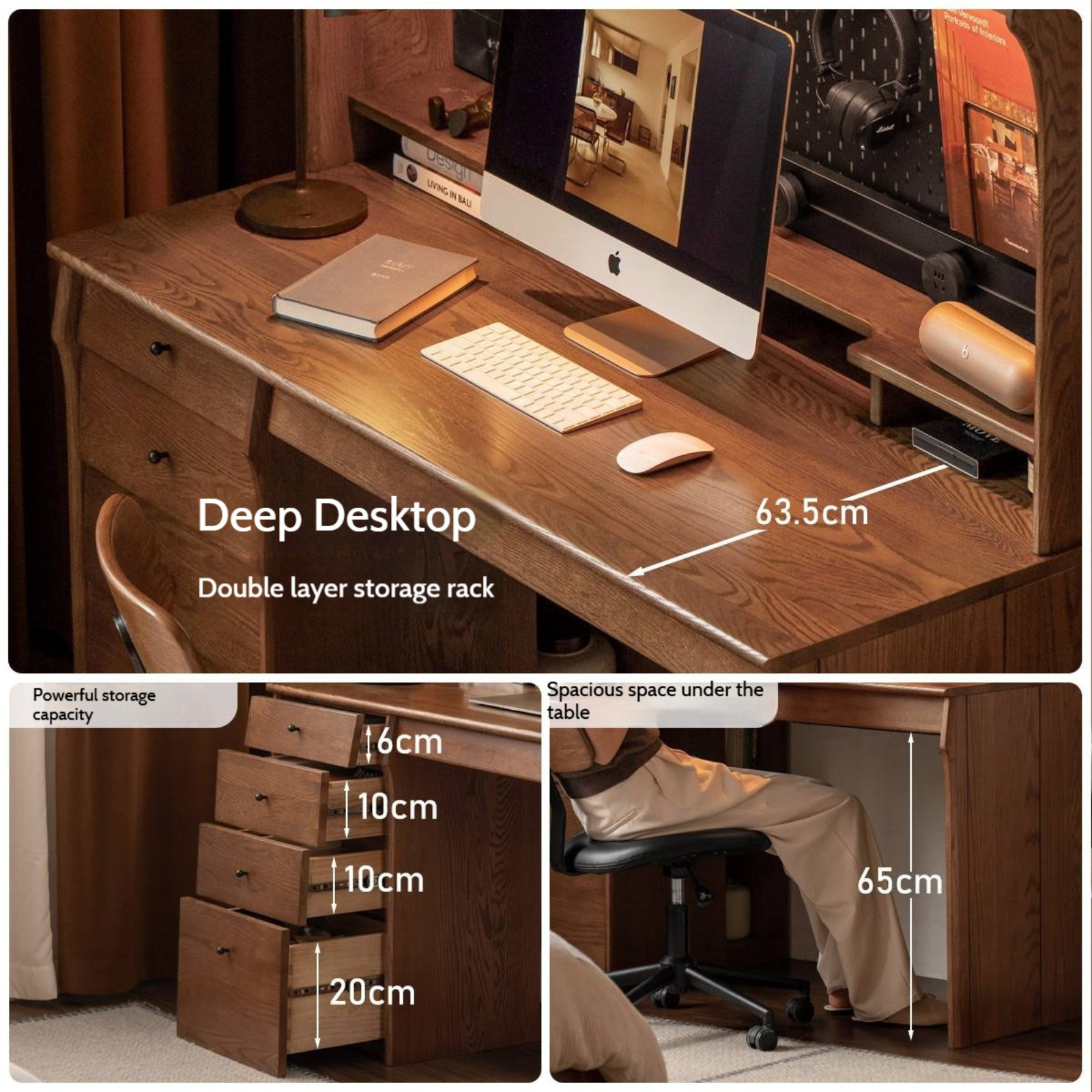 Oak Solid Wood Computer Desk With Shelf