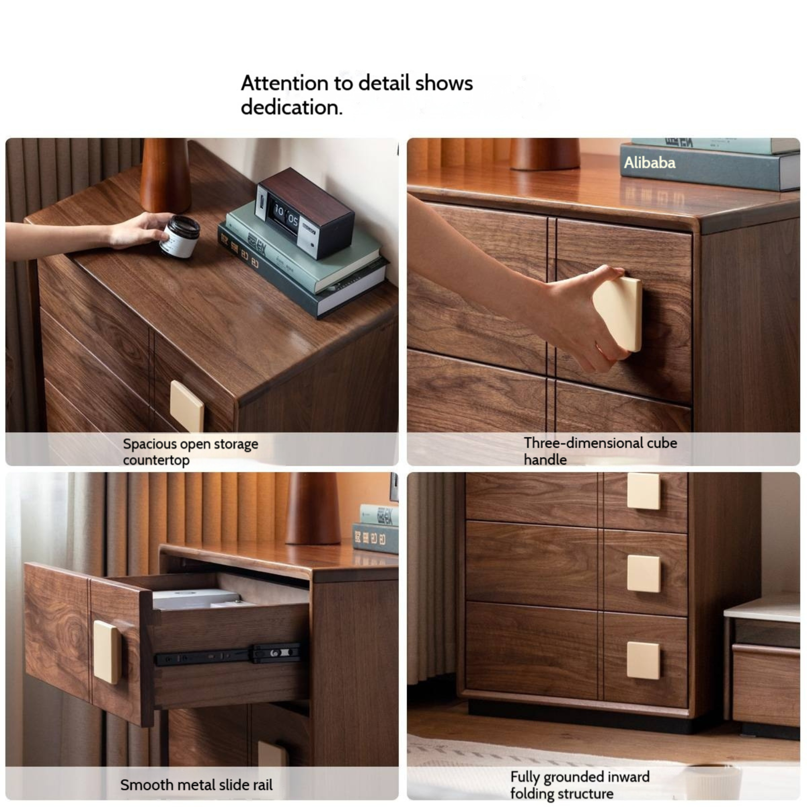 Black Walnut Solid Wood Retro Style Five-Drawer Chest