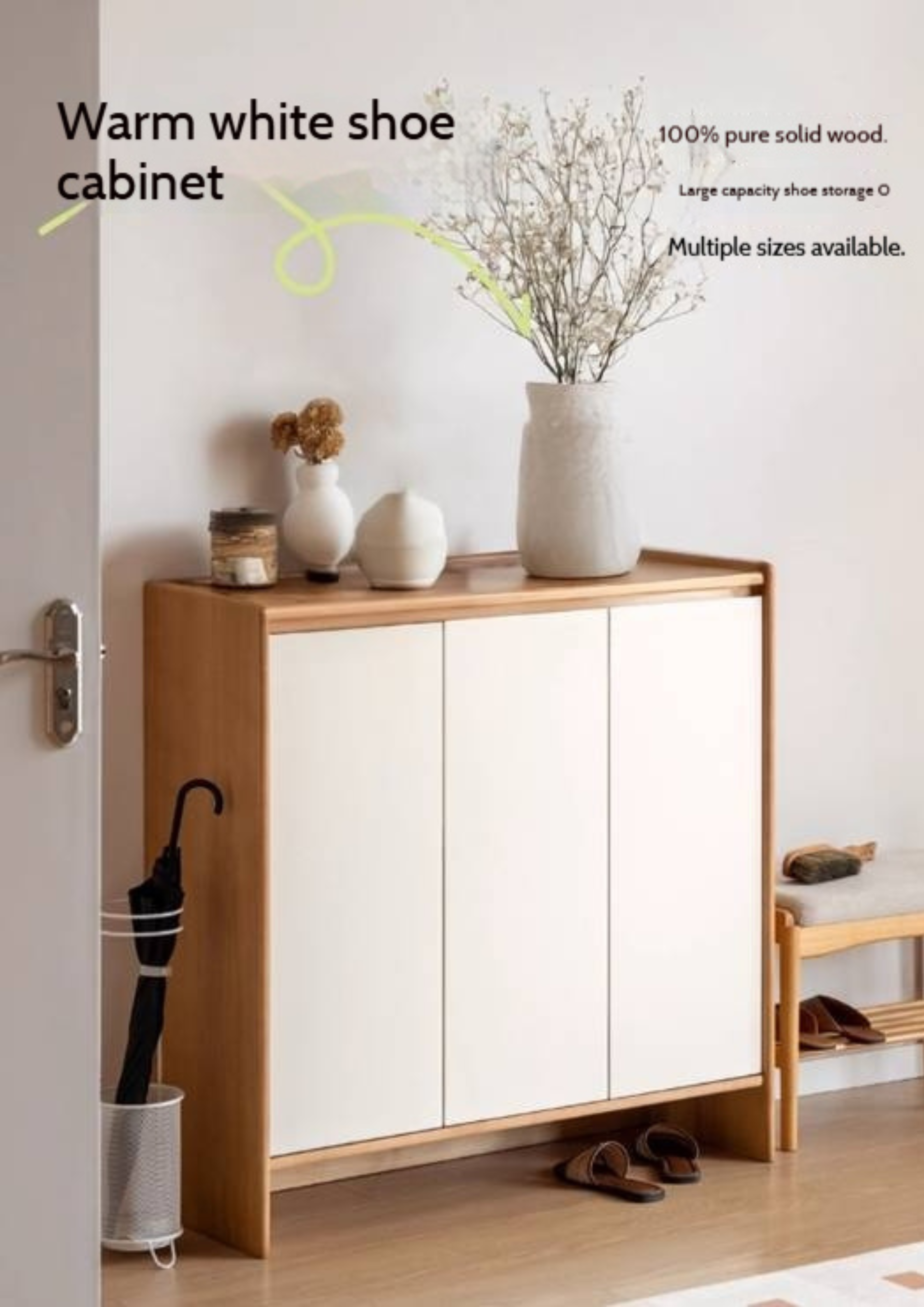 Solid Rubber Wood, Poplar Solid Wood Shoe Cabinet