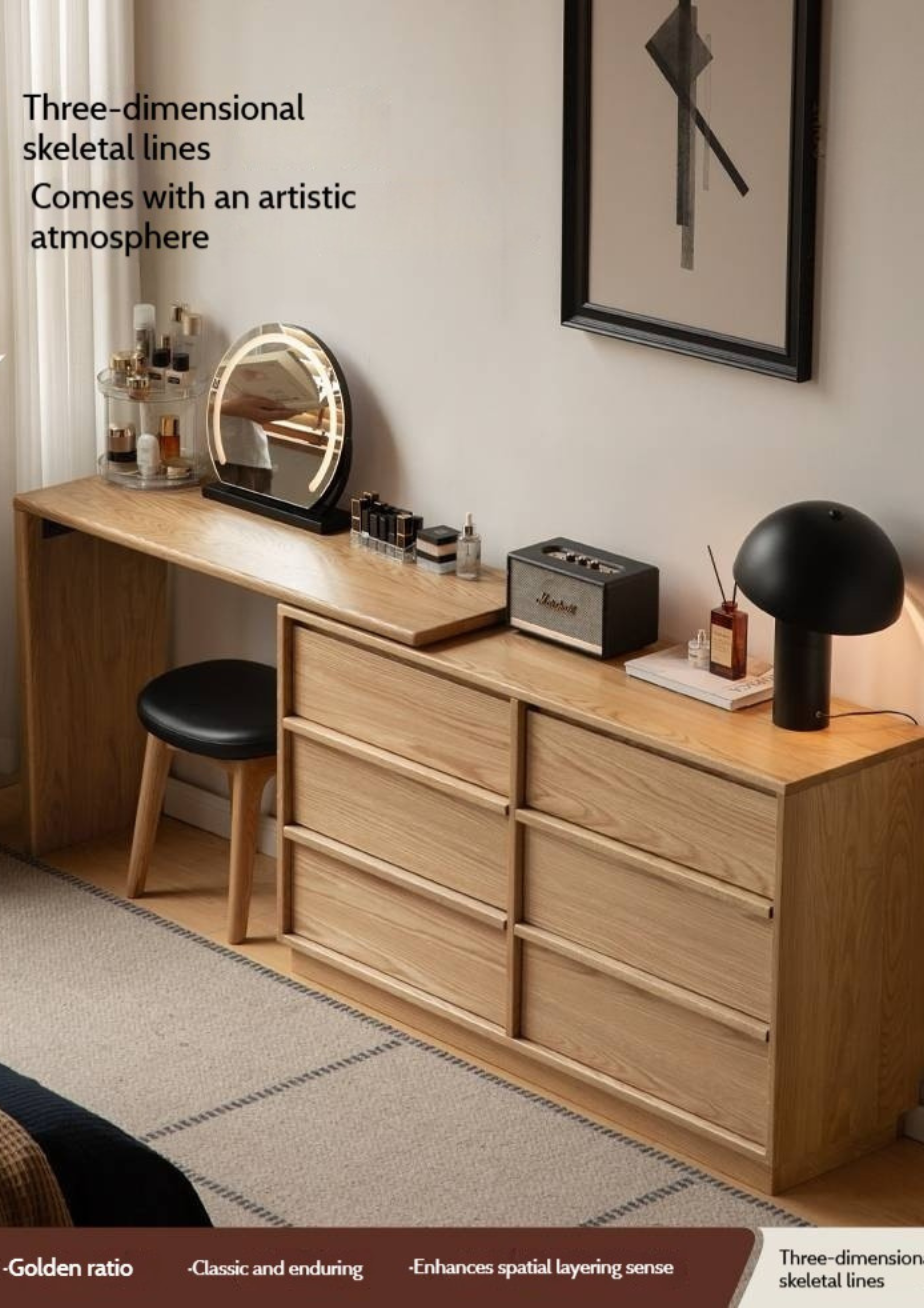 Oak Solid Wood Rotating Skeleton Dressing Table