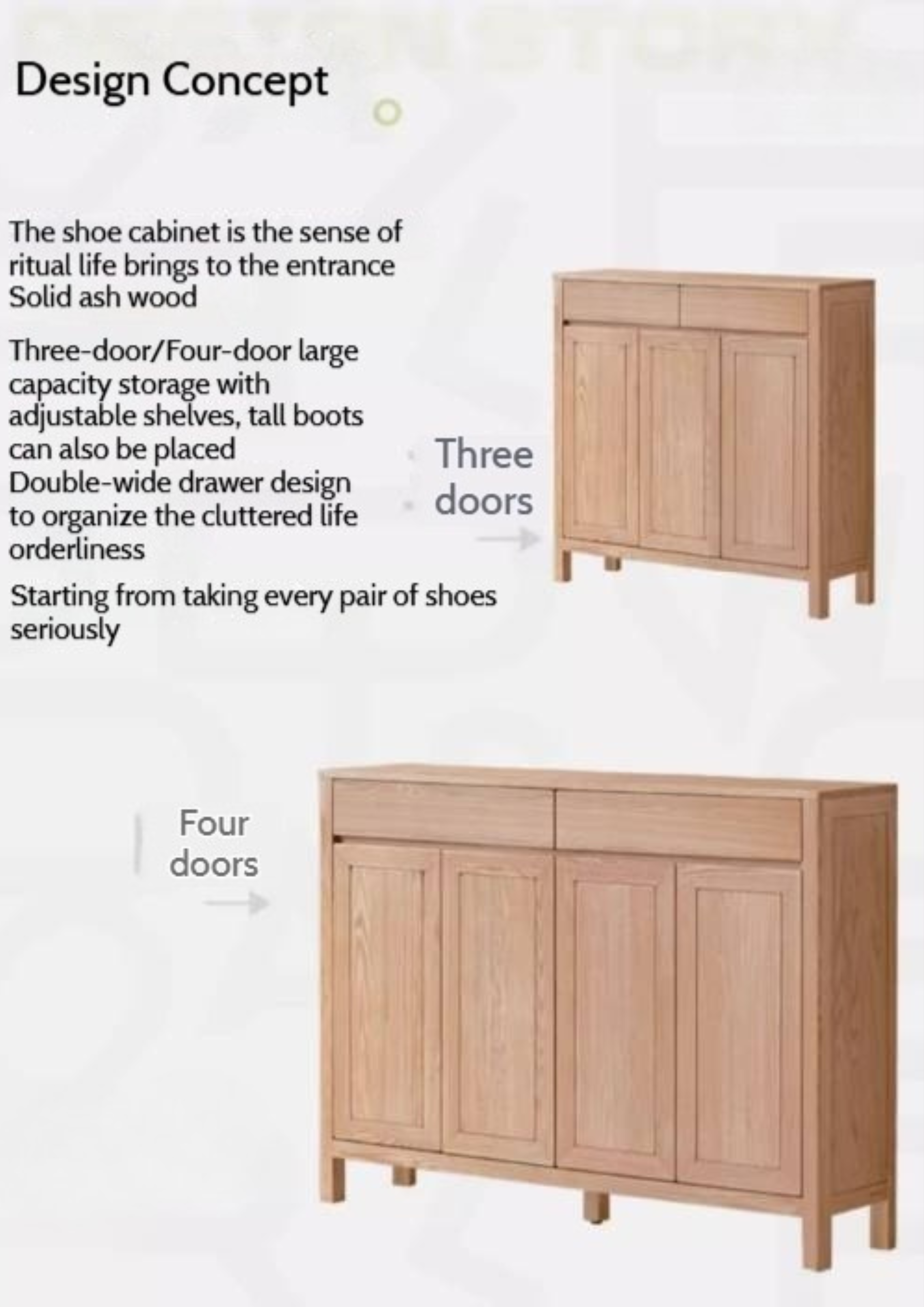 Ash Solid Wood Modern Large Shoe Cabinet