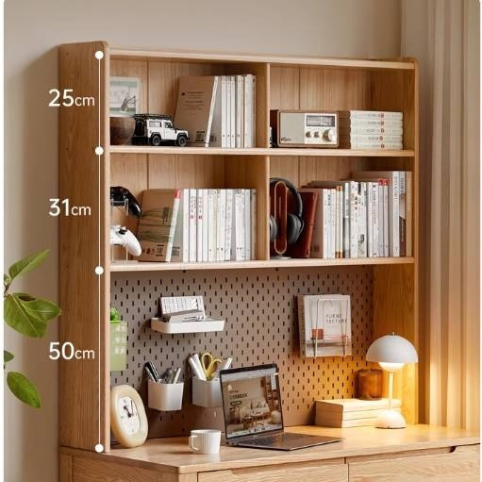 Oak Solid Wood Office Desk and Bookshelf Integrated