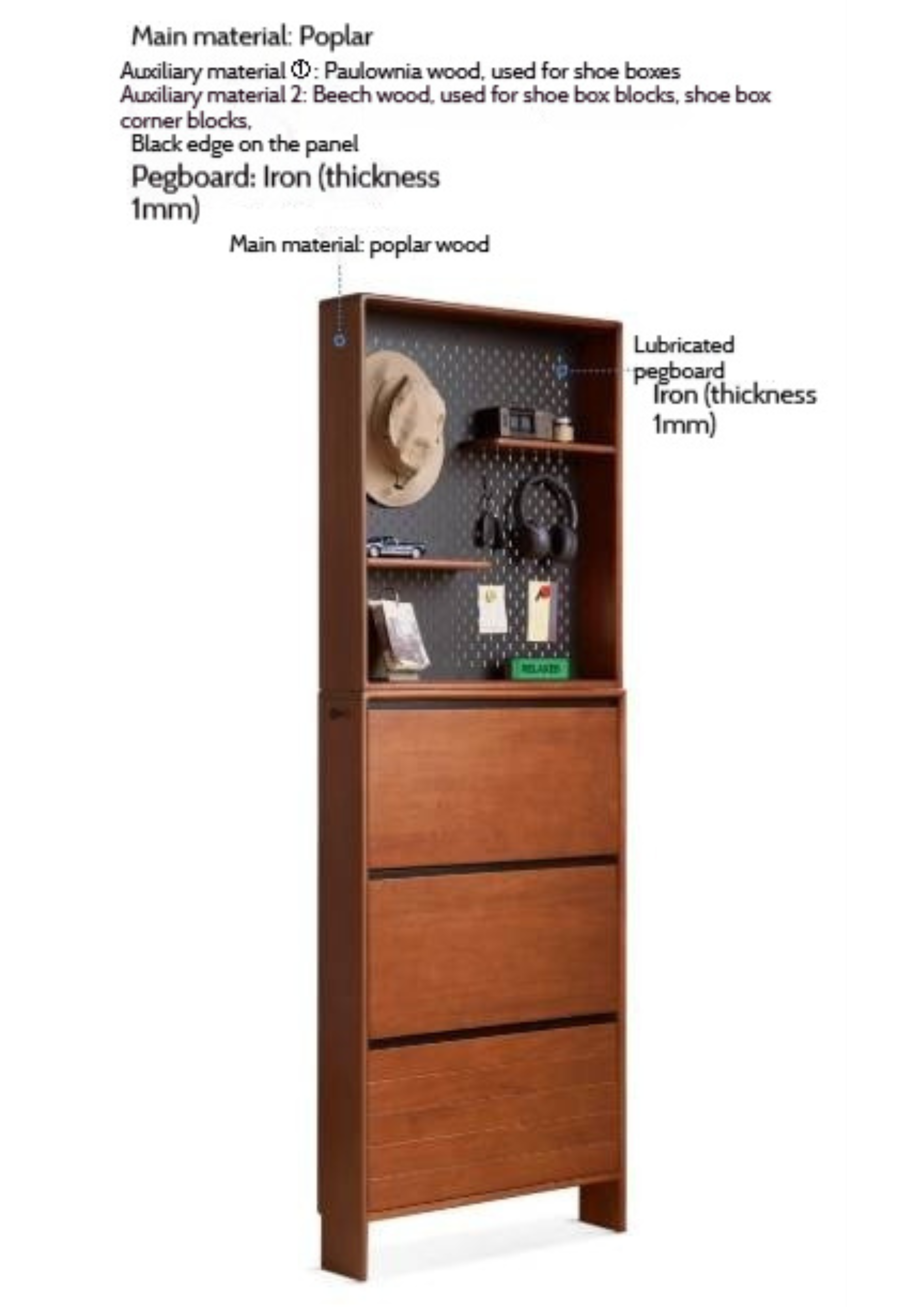Poplar Solid Wood Middle-Age Ultra-Thin Shoe Cabinet
