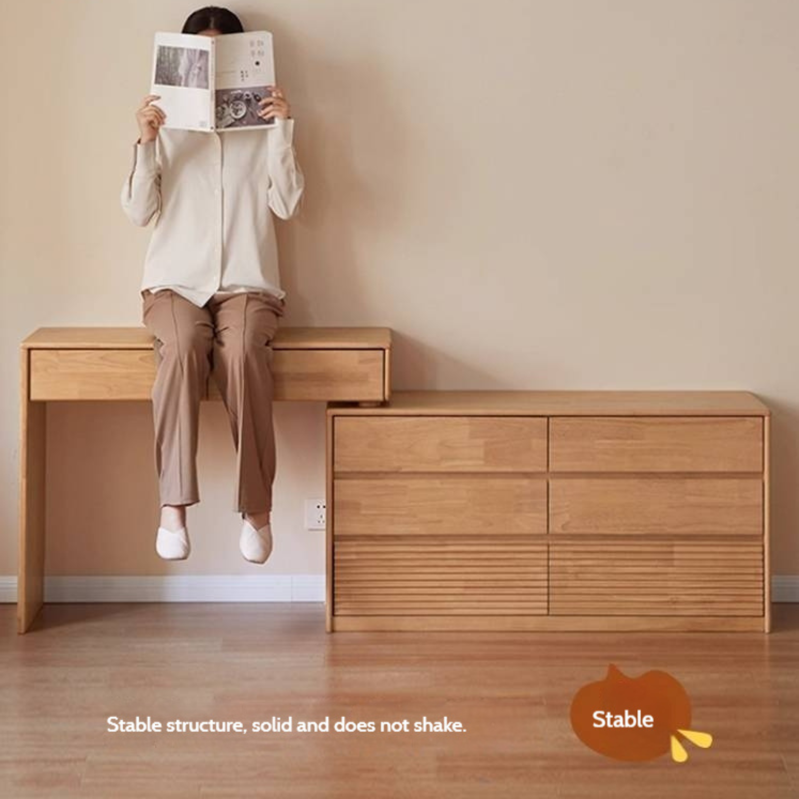 Solid Rubberwood Telescopic Makeup Desk