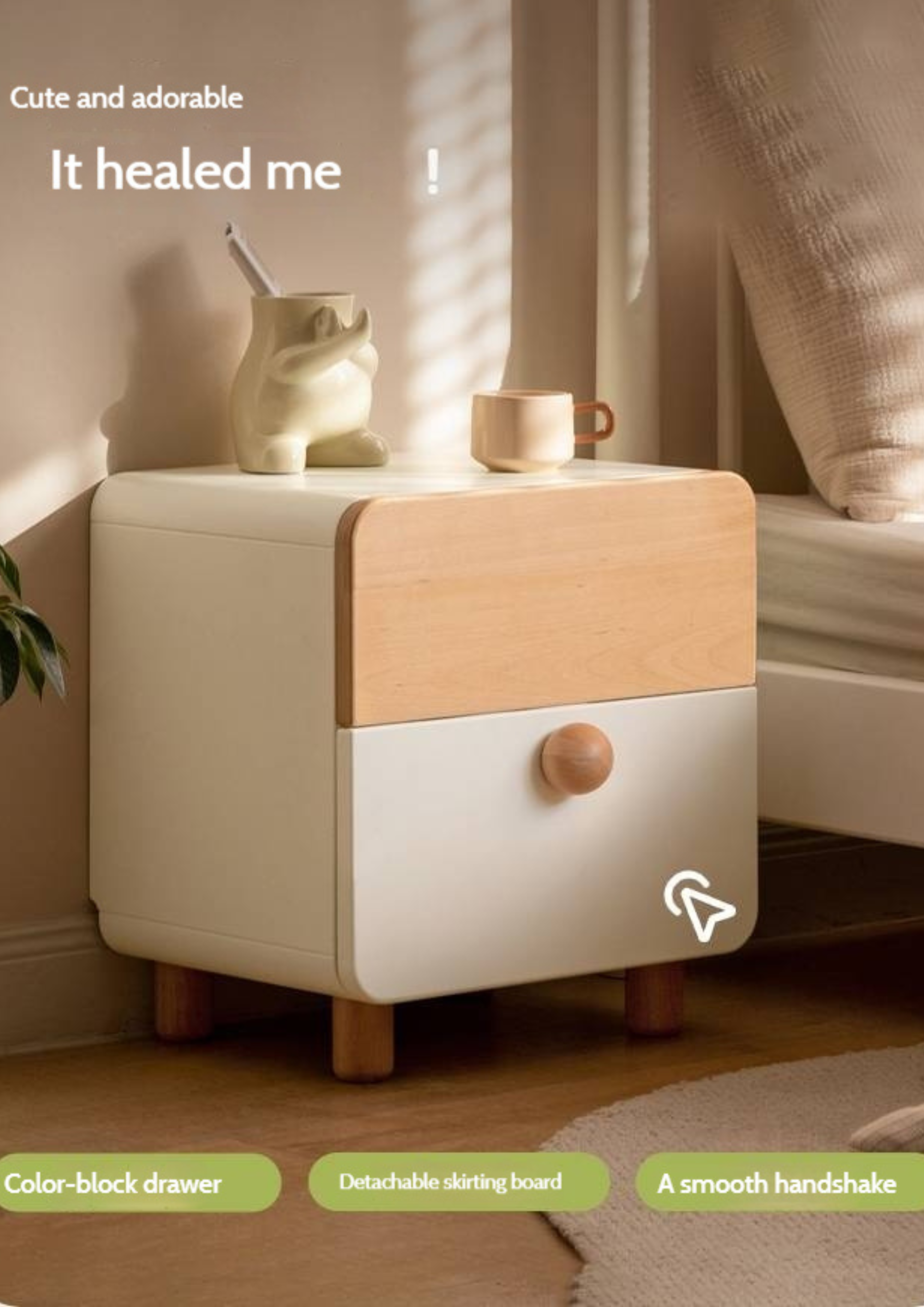 Beech Solid Wood White Cream Style Nightstand