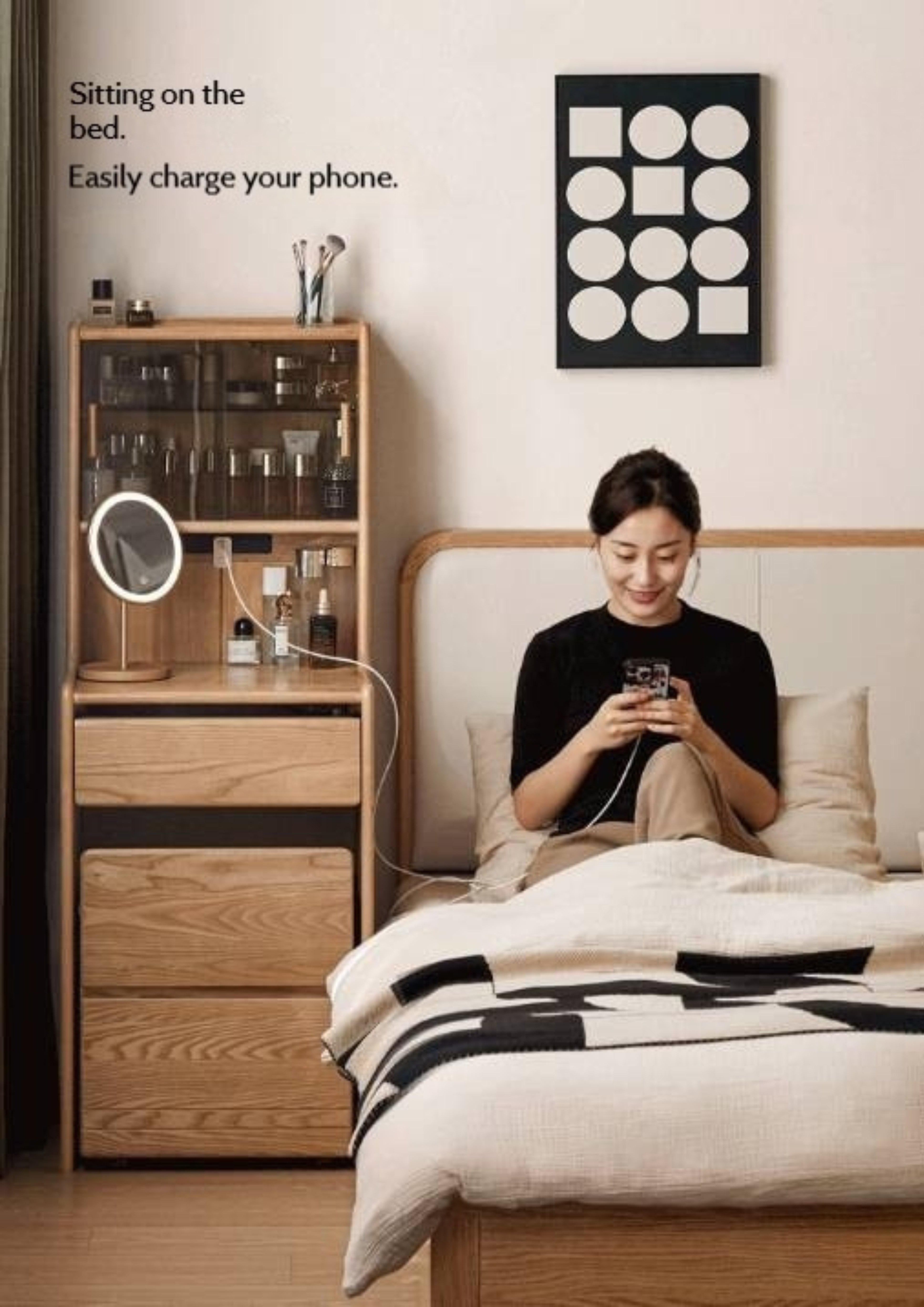 Ash Solid Wood Original Wood Style Multifunctional Dressing Table