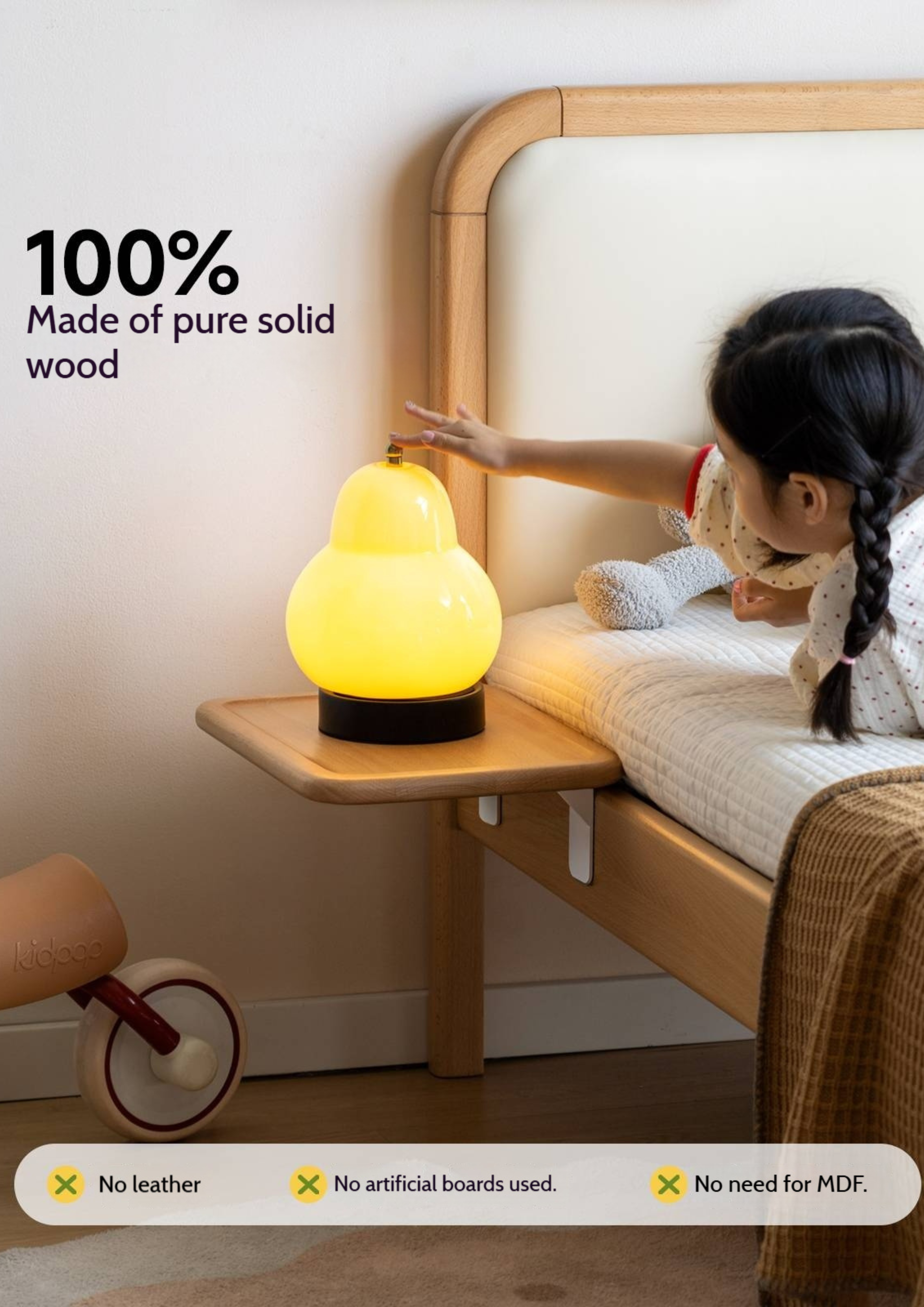 Beech Solid Wood Children's Floating Storage Bedside Shelf