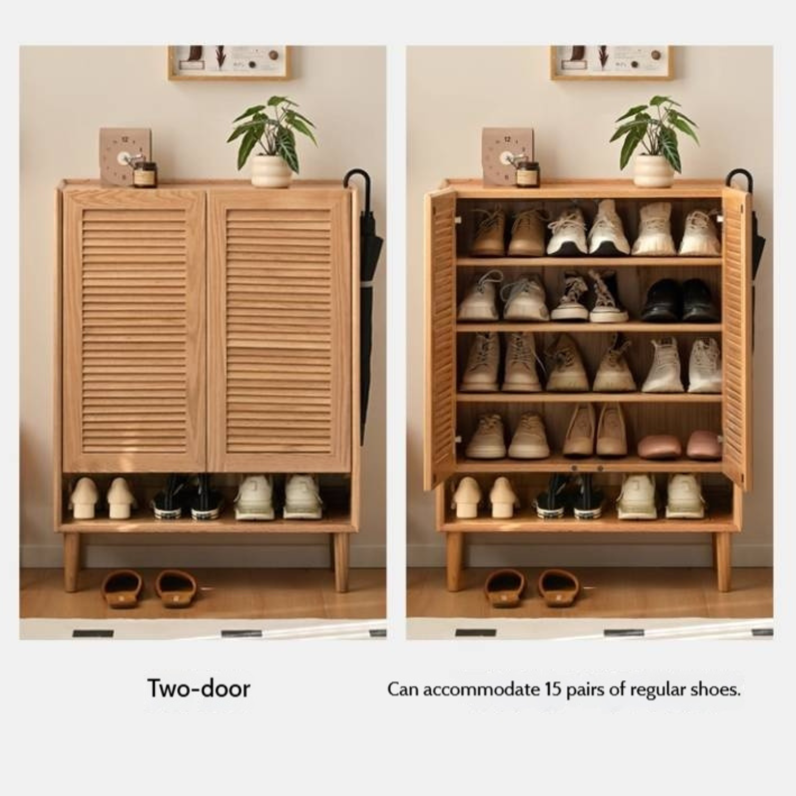 Oak, Solid Rubber Wood Modern Shoe Cabinet